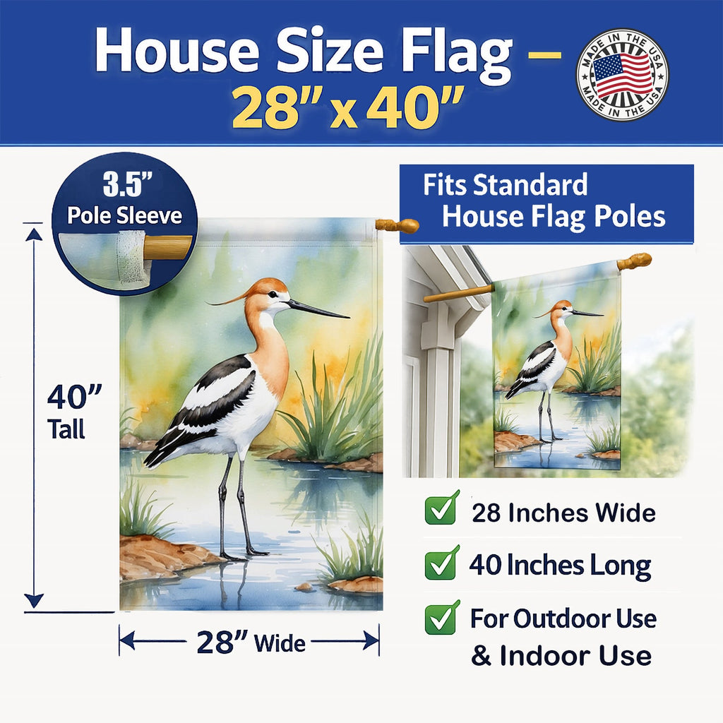 American Avocet Bird House Flag 28x40 Porch Sleeve Pole Decorative Outside Yard Banner Artwork Wall Hanging, Polyester