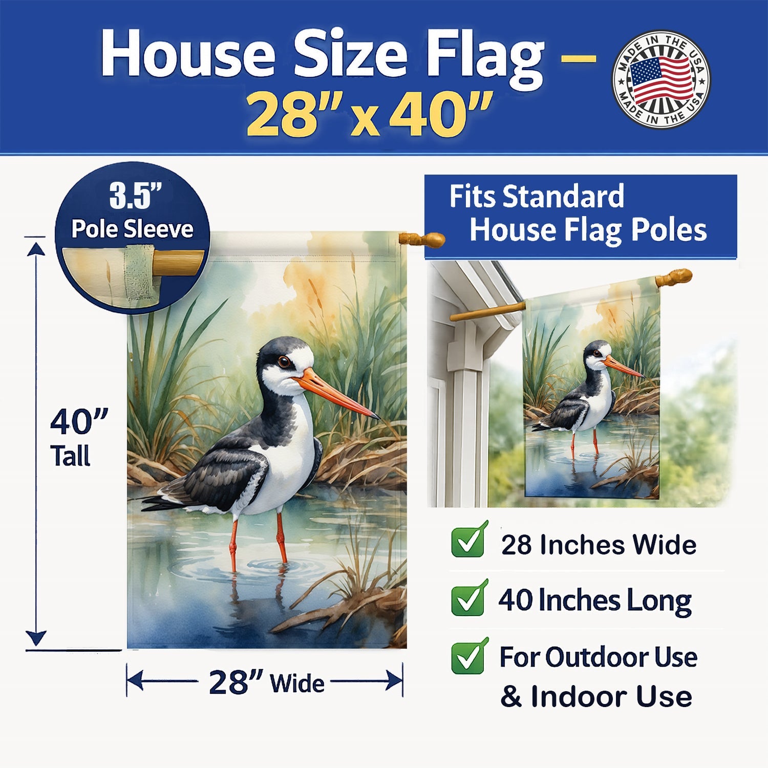 Black Skimmer Bird House Flag 28x40 Porch Sleeve Pole Decorative Outside Yard Banner Artwork Wall Hanging, Polyester