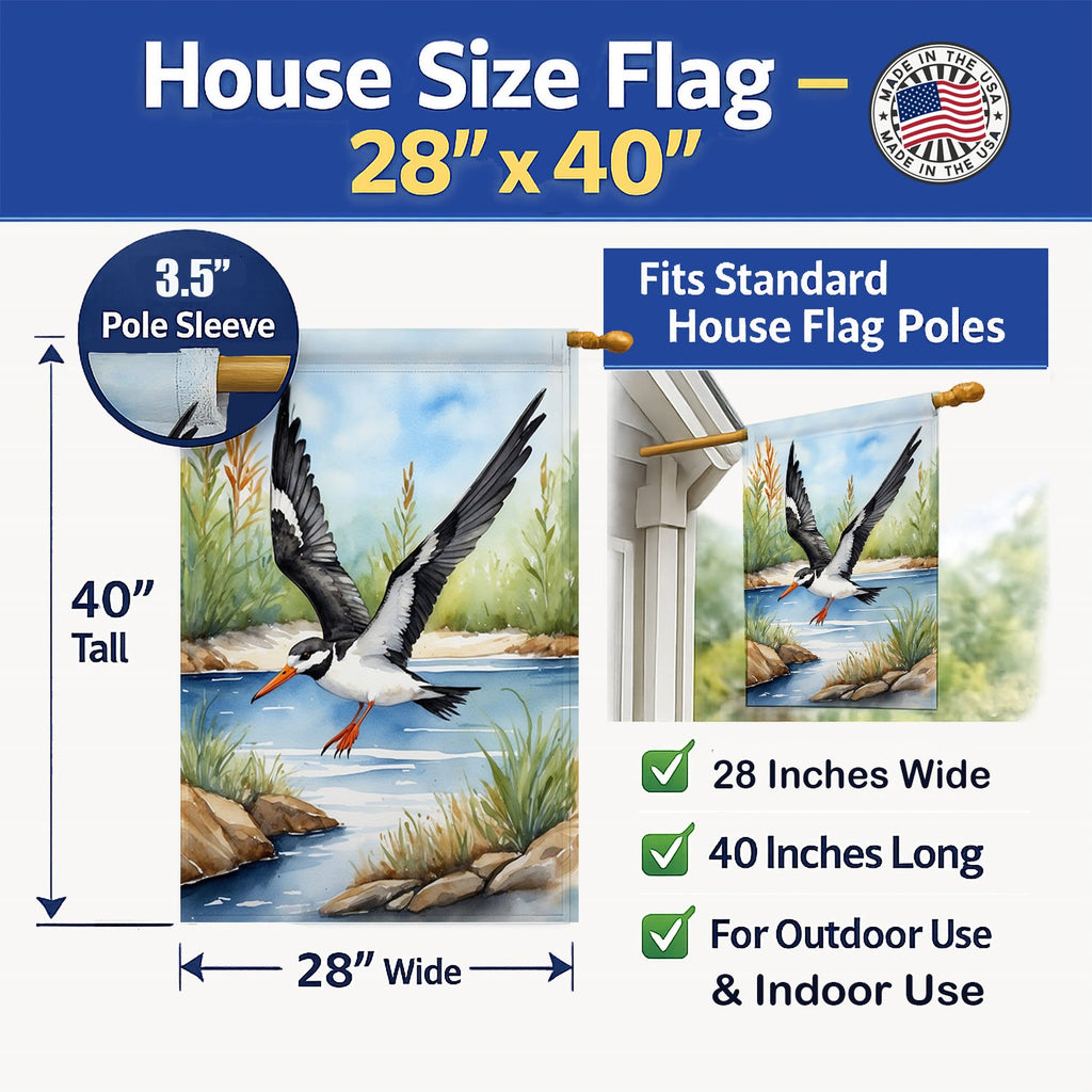 Black Skimmer Bird House Flag 28x40 Porch Sleeve Pole Decorative Outside Yard Banner Artwork Wall Hanging, Polyester