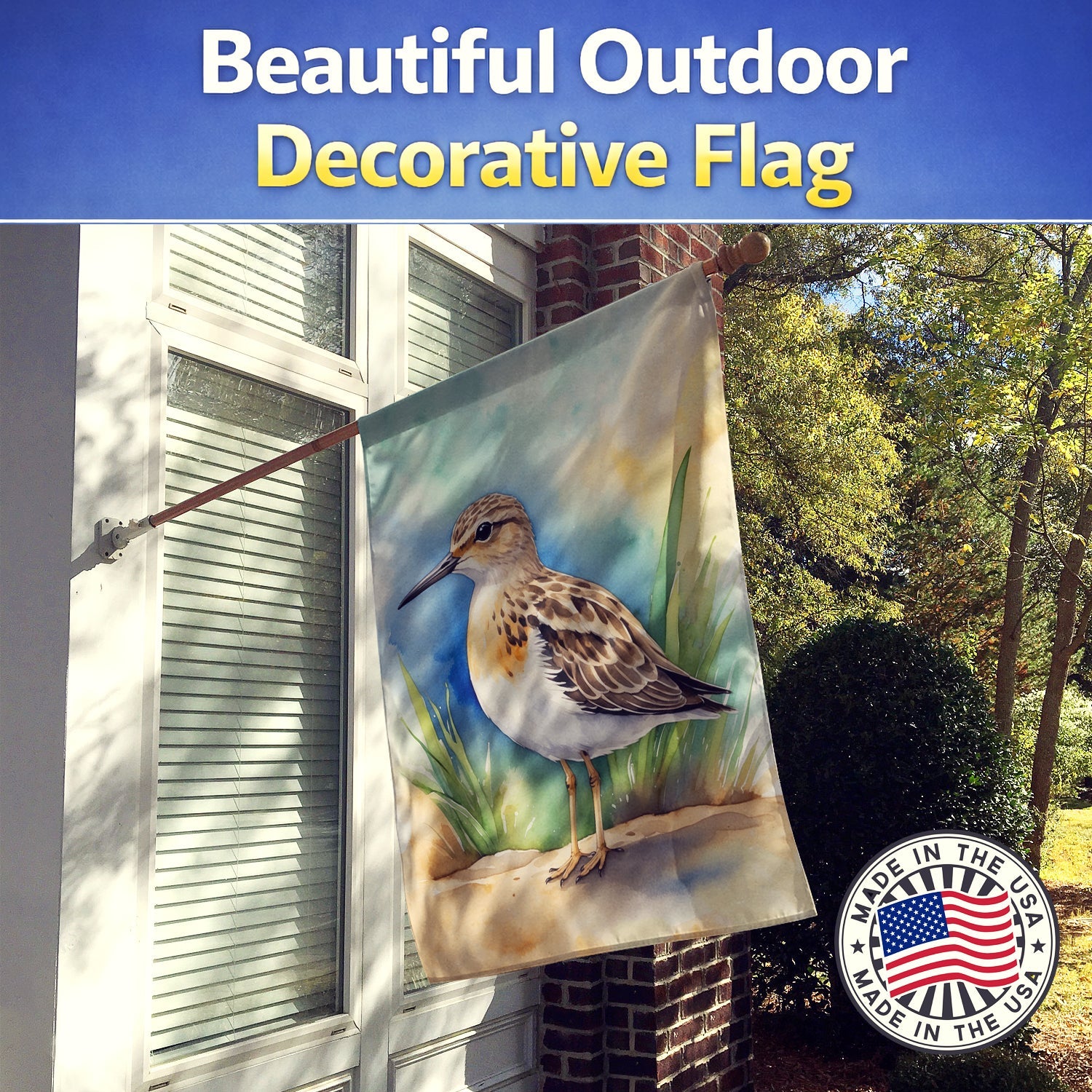 Buff-breasted Sandpiper Bird House Flag 28x40 Porch Sleeve Pole Decorative Outside Yard Banner Artwork Wall Hanging, Polyester