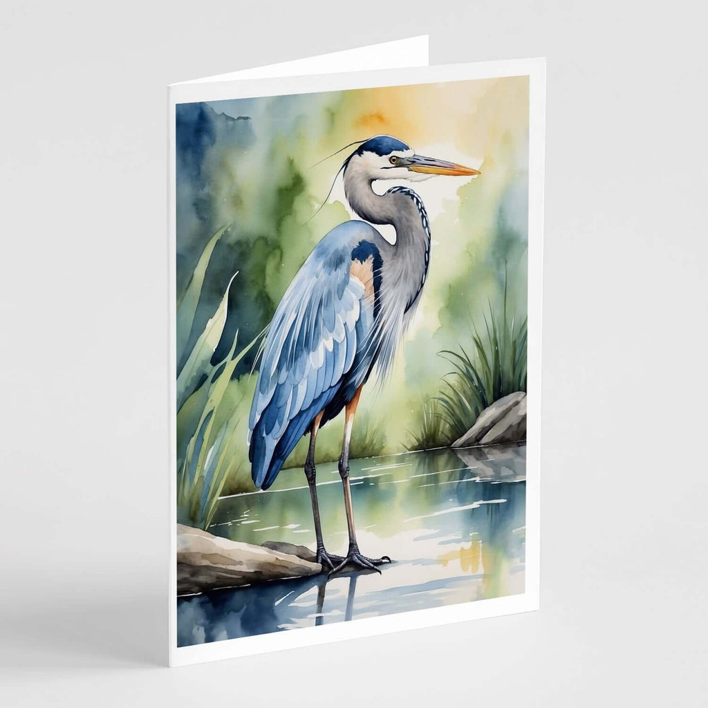 Great Blue Heron Bird Greeting Cards Pack of 8 Blank Cards with Envelopes Whimsical A7 Size 5x7
