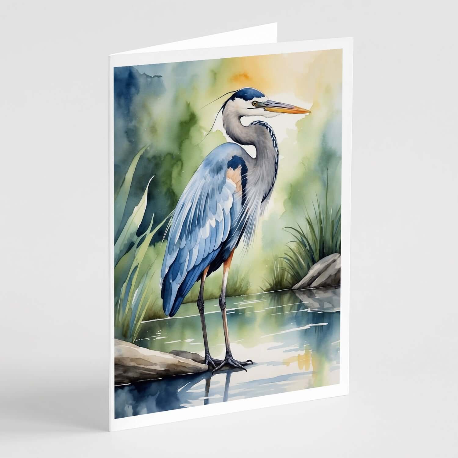 Great Blue Heron Bird Greeting Cards Pack of 8 Blank Cards with Envelopes Whimsical A7 Size 5x7