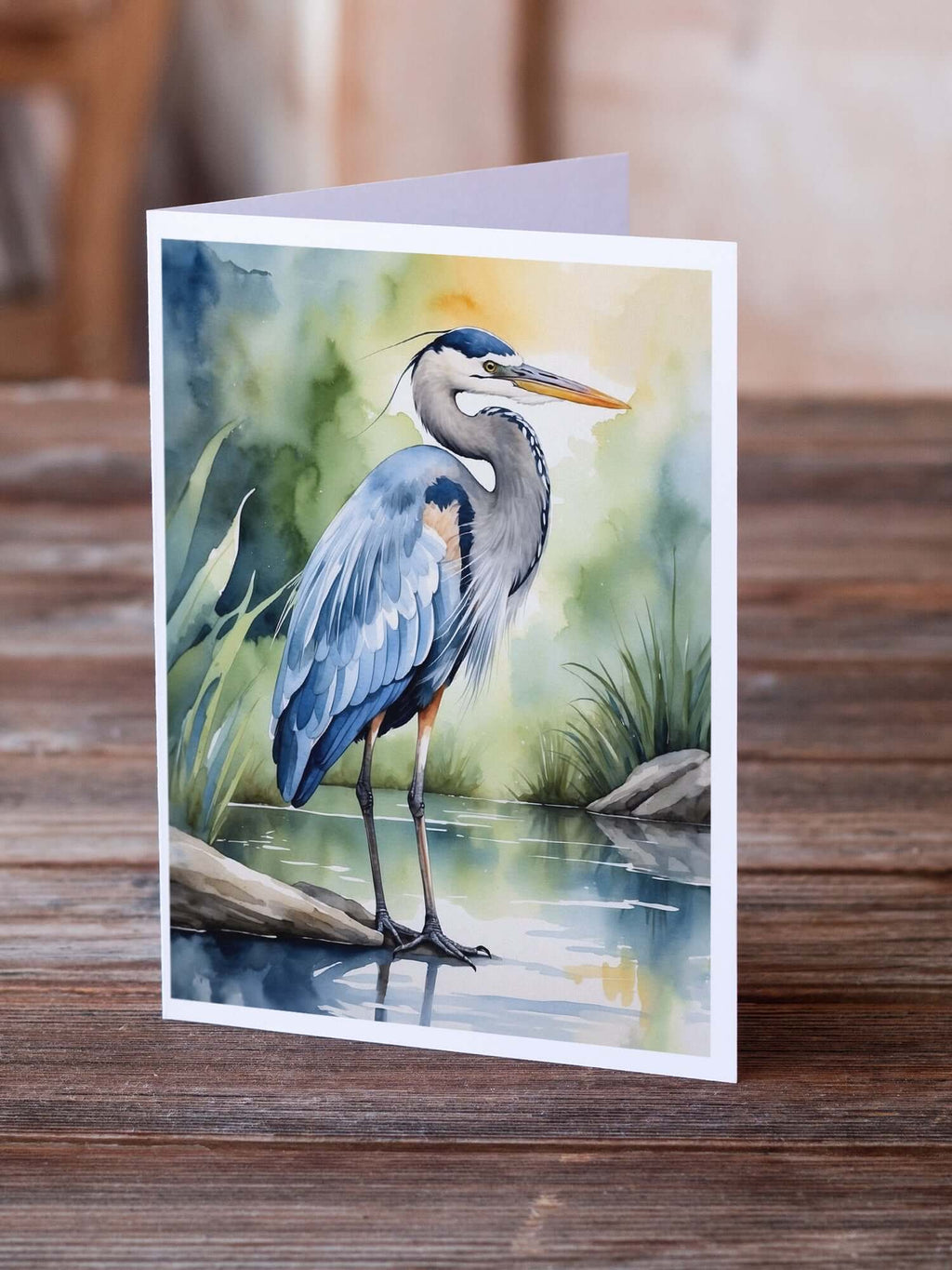 Great Blue Heron Bird Greeting Cards Pack of 8 Blank Cards with Envelopes Whimsical A7 Size 5x7