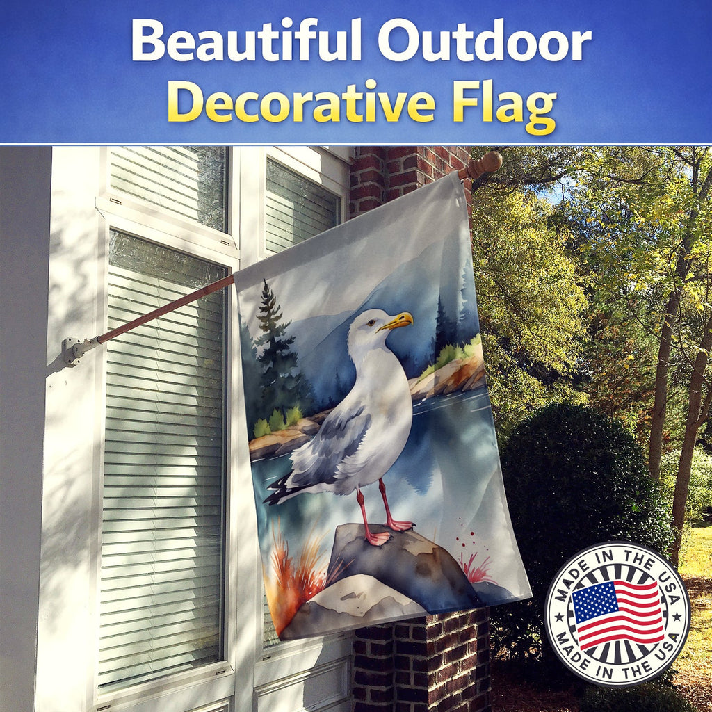Herring Gull Bird House Flag 28x40 Porch Sleeve Pole Decorative Outside Yard Banner Artwork Wall Hanging, Polyester
