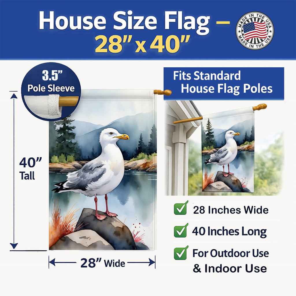 Herring Gull Bird House Flag 28x40 Porch Sleeve Pole Decorative Outside Yard Banner Artwork Wall Hanging, Polyester