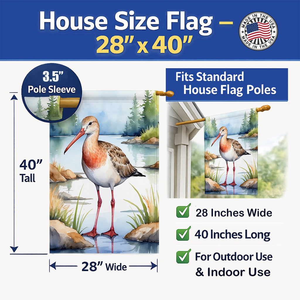 Hudsonian Godwit Bird House Flag 28x40 Porch Sleeve Pole Decorative Outside Yard Banner Artwork Wall Hanging, Polyester