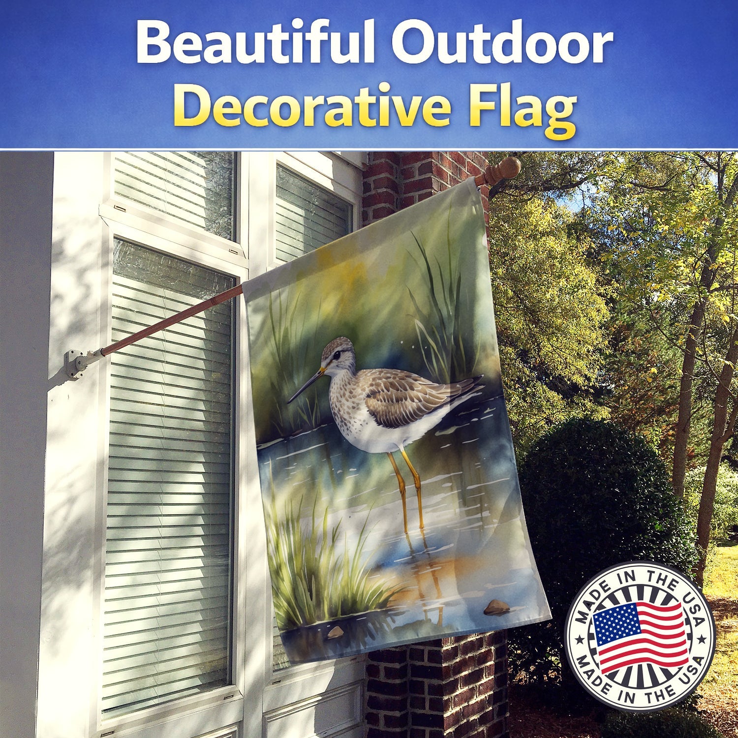 Lesser Yellowlegs Bird House Flag 28x40 Porch Sleeve Pole Decorative Outside Yard Banner Artwork Wall Hanging, Polyester