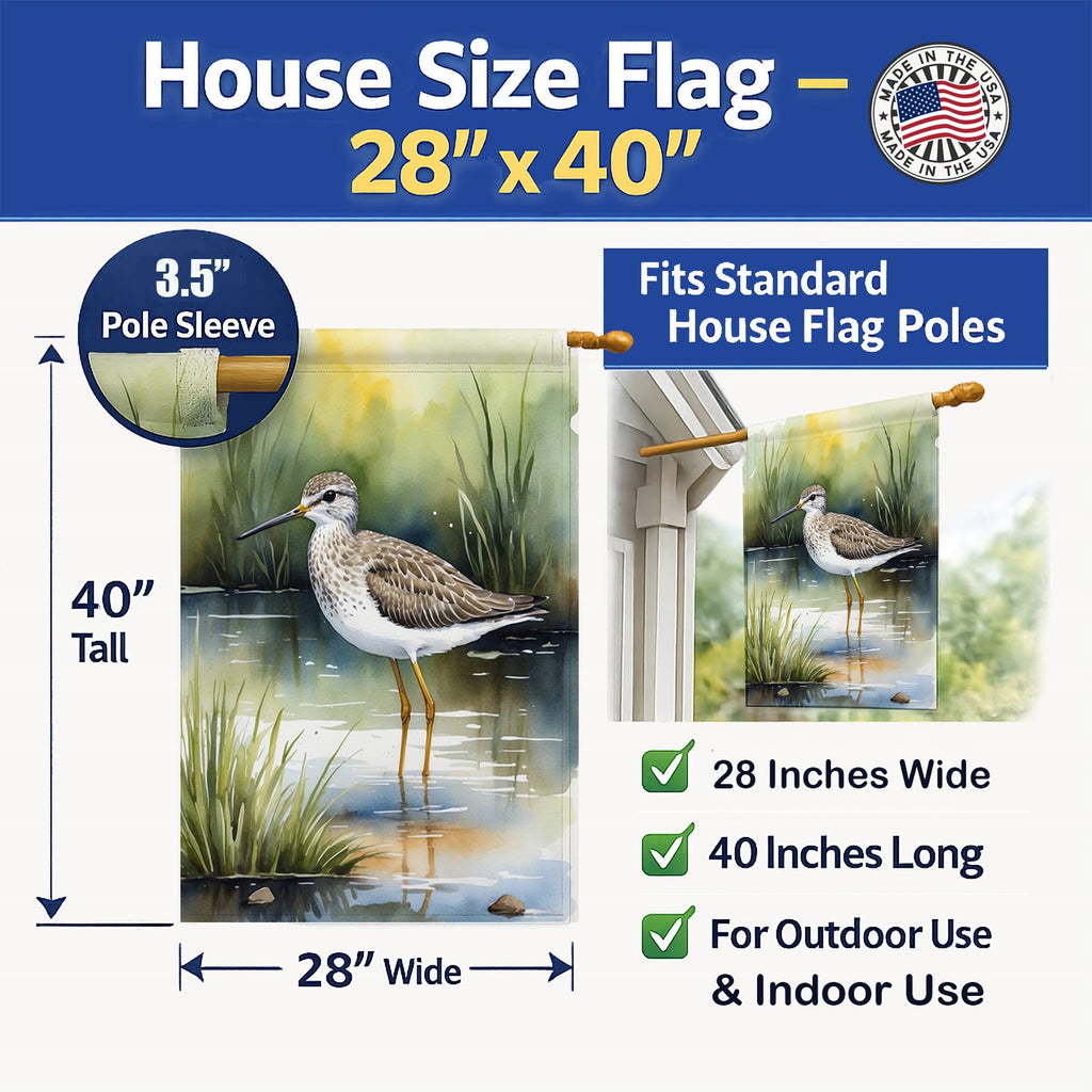 Lesser Yellowlegs Bird House Flag 28x40 Porch Sleeve Pole Decorative Outside Yard Banner Artwork Wall Hanging, Polyester