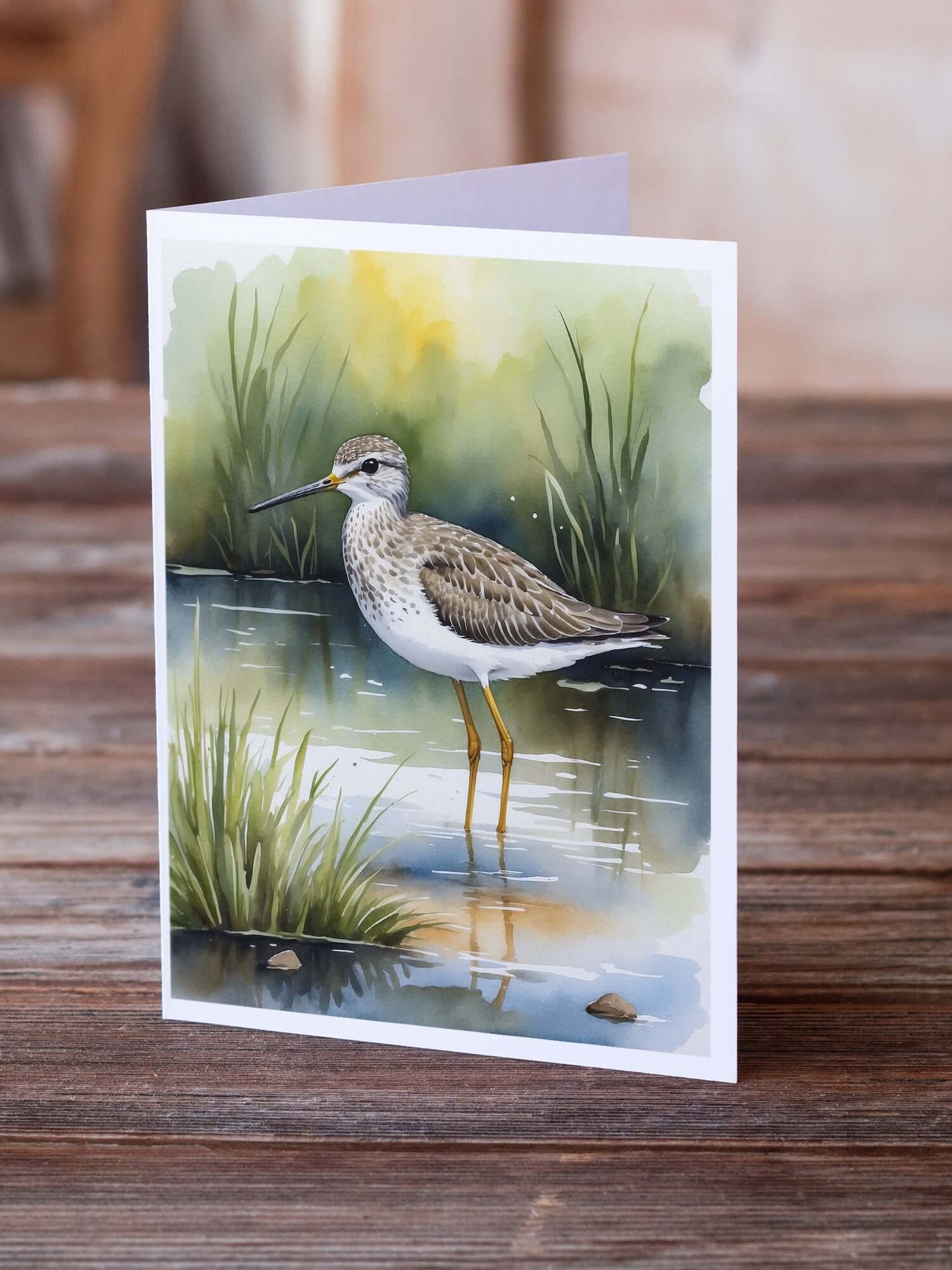 Lesser Yellowlegs Bird Greeting Cards Pack of 8 Blank Cards with Envelopes Whimsical A7 Size 5x7