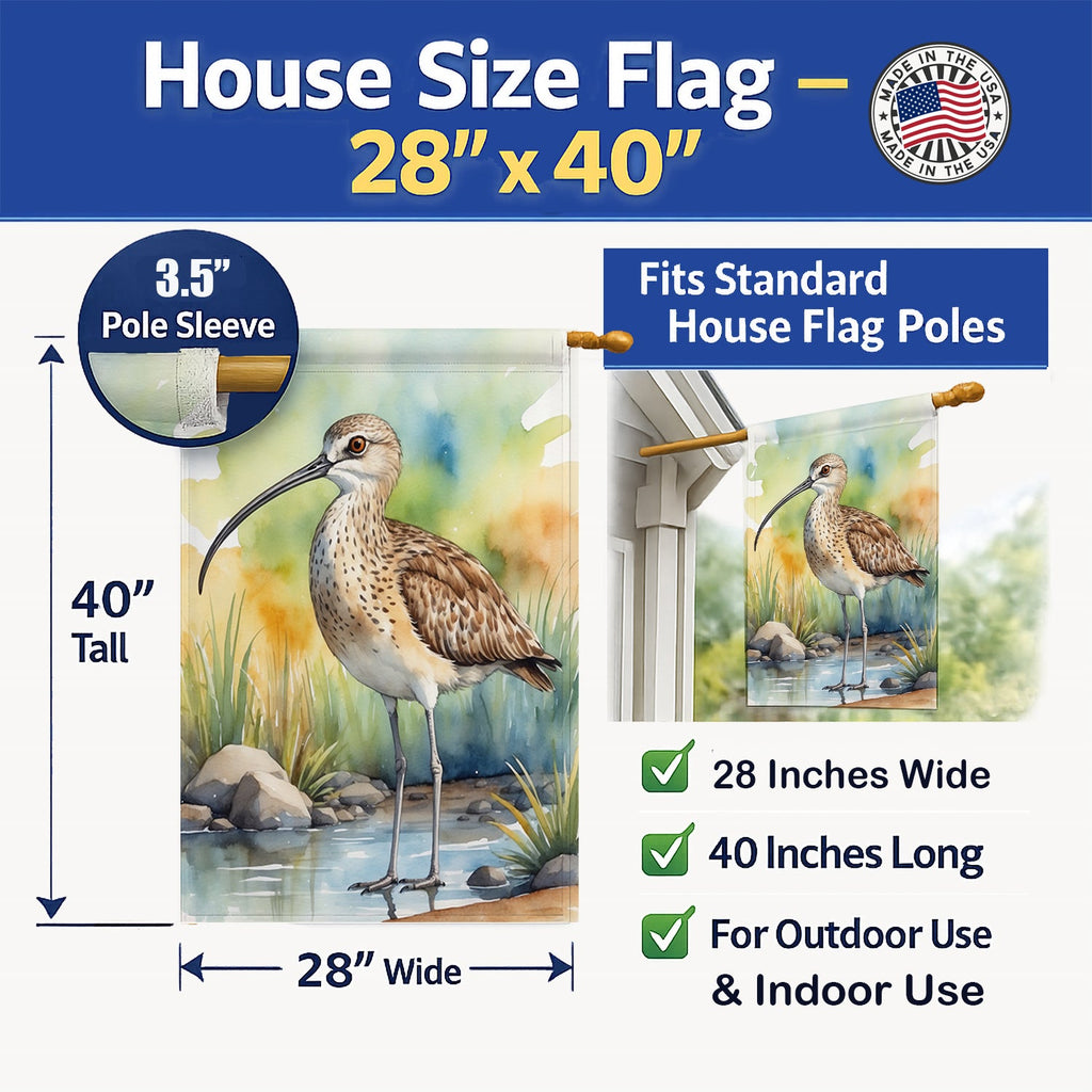 Long-billed Curlew Bird House Flag 28x40 Porch Sleeve Pole Decorative Outside Yard Banner Artwork Wall Hanging, Polyester