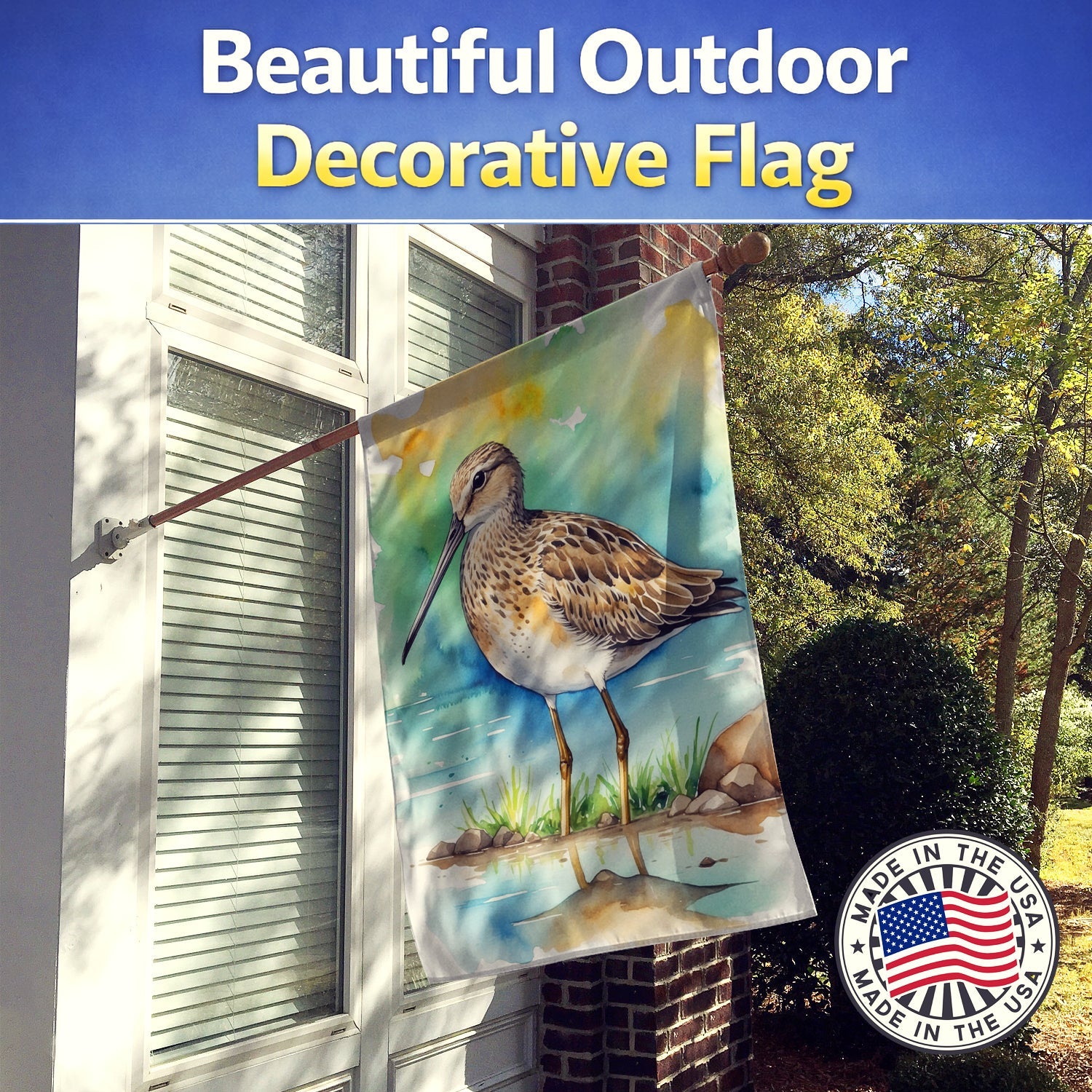 Long-billed Dowitcher Bird House Flag 28x40 Porch Sleeve Pole Decorative Outside Yard Banner Artwork Wall Hanging, Polyester