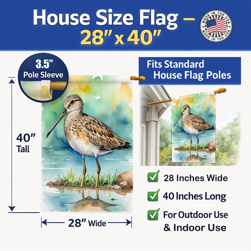 Long-billed Dowitcher Bird House Flag 28x40 Porch Sleeve Pole Decorative Outside Yard Banner Artwork Wall Hanging, Polyester