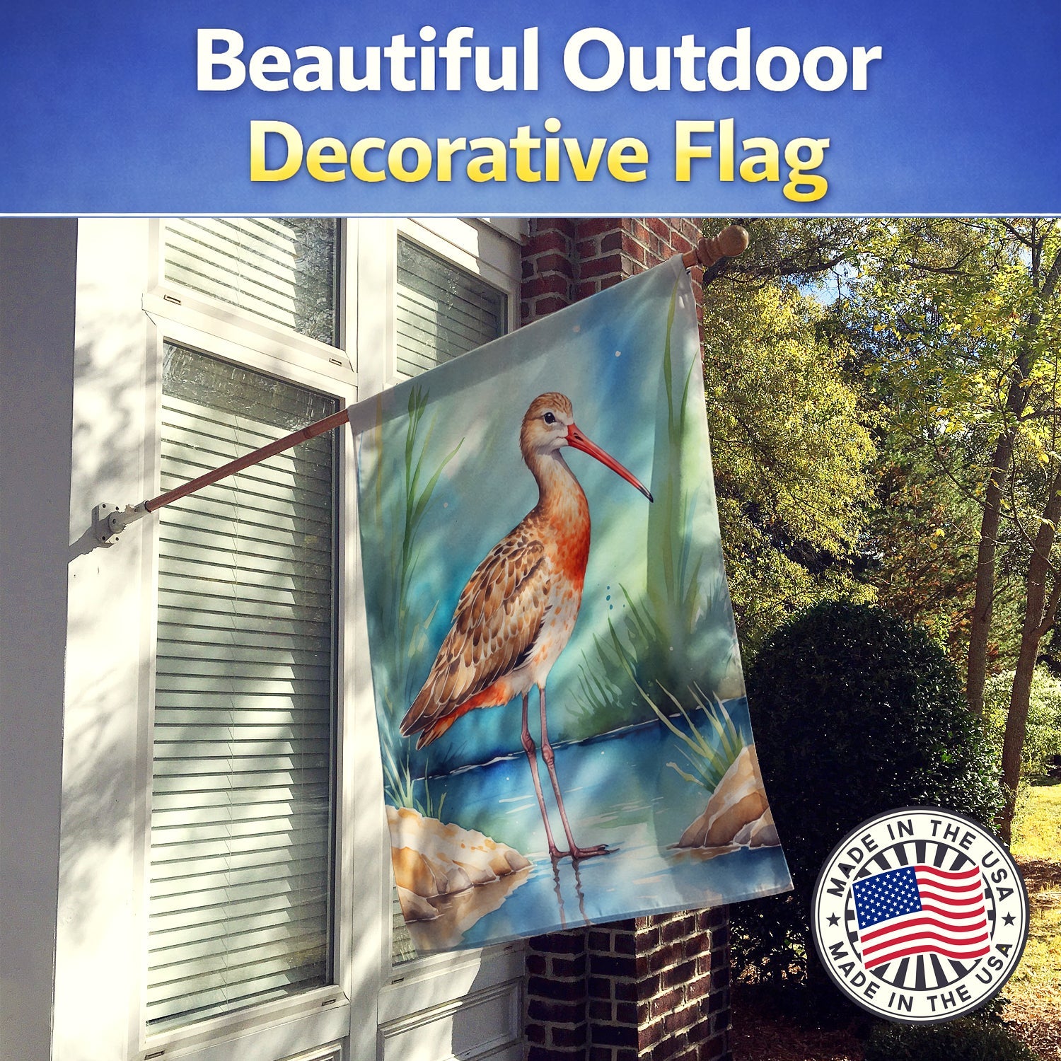 Marbled Godwit Bird House Flag 28x40 Porch Sleeve Pole Decorative Outside Yard Banner Artwork Wall Hanging, Polyester