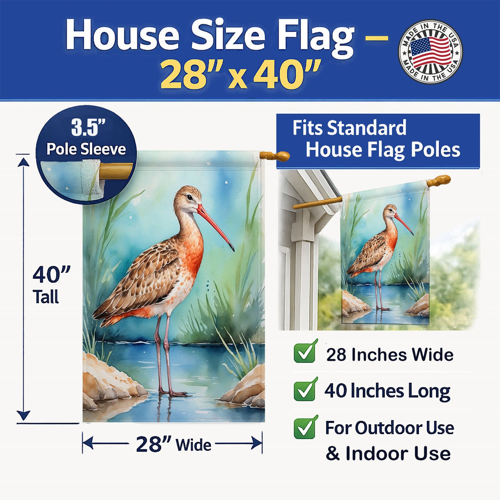 Marbled Godwit Bird House Flag 28x40 Porch Sleeve Pole Decorative Outside Yard Banner Artwork Wall Hanging, Polyester