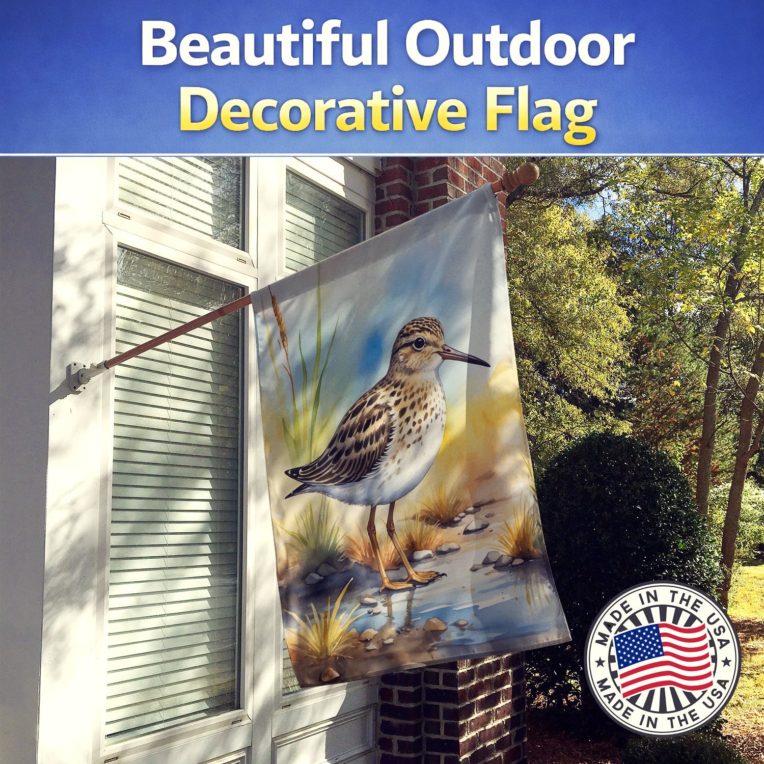 Pectoral Sandpiper Bird House Flag 28x40 Porch Sleeve Pole Decorative Outside Yard Banner Artwork Wall Hanging, Polyester