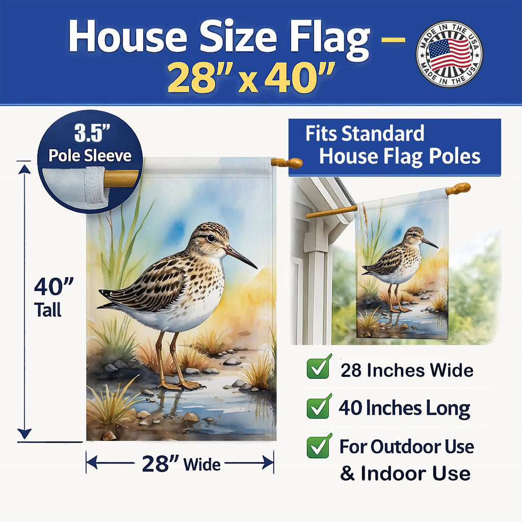Pectoral Sandpiper Bird House Flag 28x40 Porch Sleeve Pole Decorative Outside Yard Banner Artwork Wall Hanging, Polyester