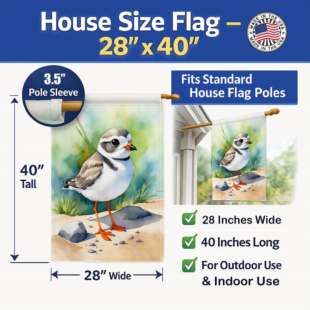Piping Plover Bird House Flag 28x40 Porch Sleeve Pole Decorative Outside Yard Banner Artwork Wall Hanging, Polyester