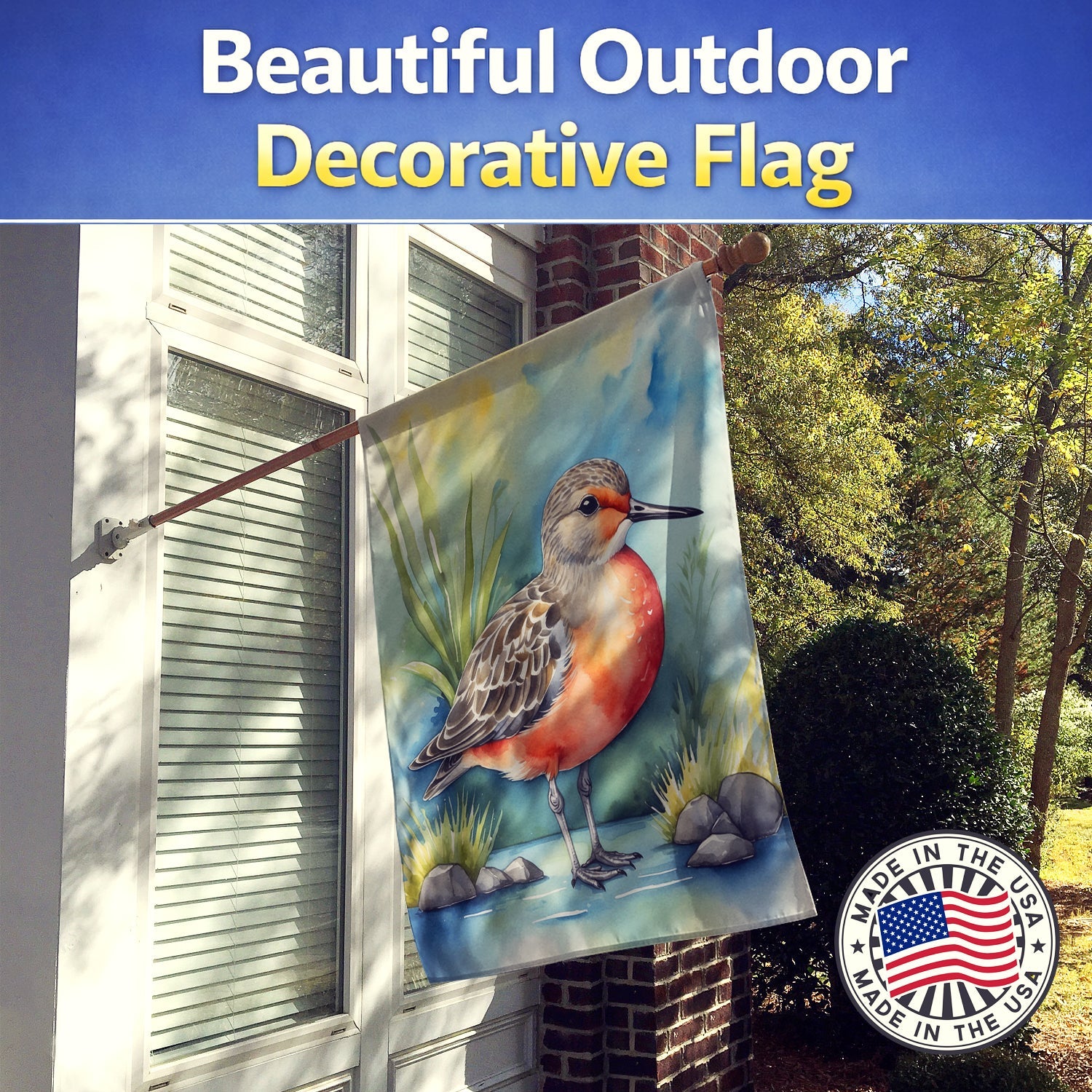 Red Knot Bird House Flag 28x40 Porch Sleeve Pole Decorative Outside Yard Banner Artwork Wall Hanging, Polyester