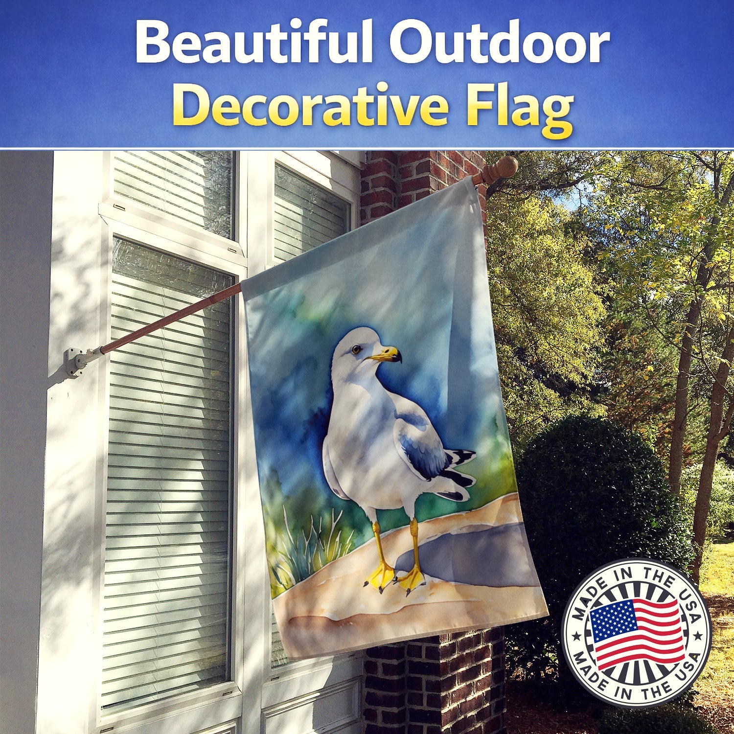 Ring-billed Gul Bird House Flag 28x40 Porch Sleeve Pole Decorative Outside Yard Banner Artwork Wall Hanging, Polyester