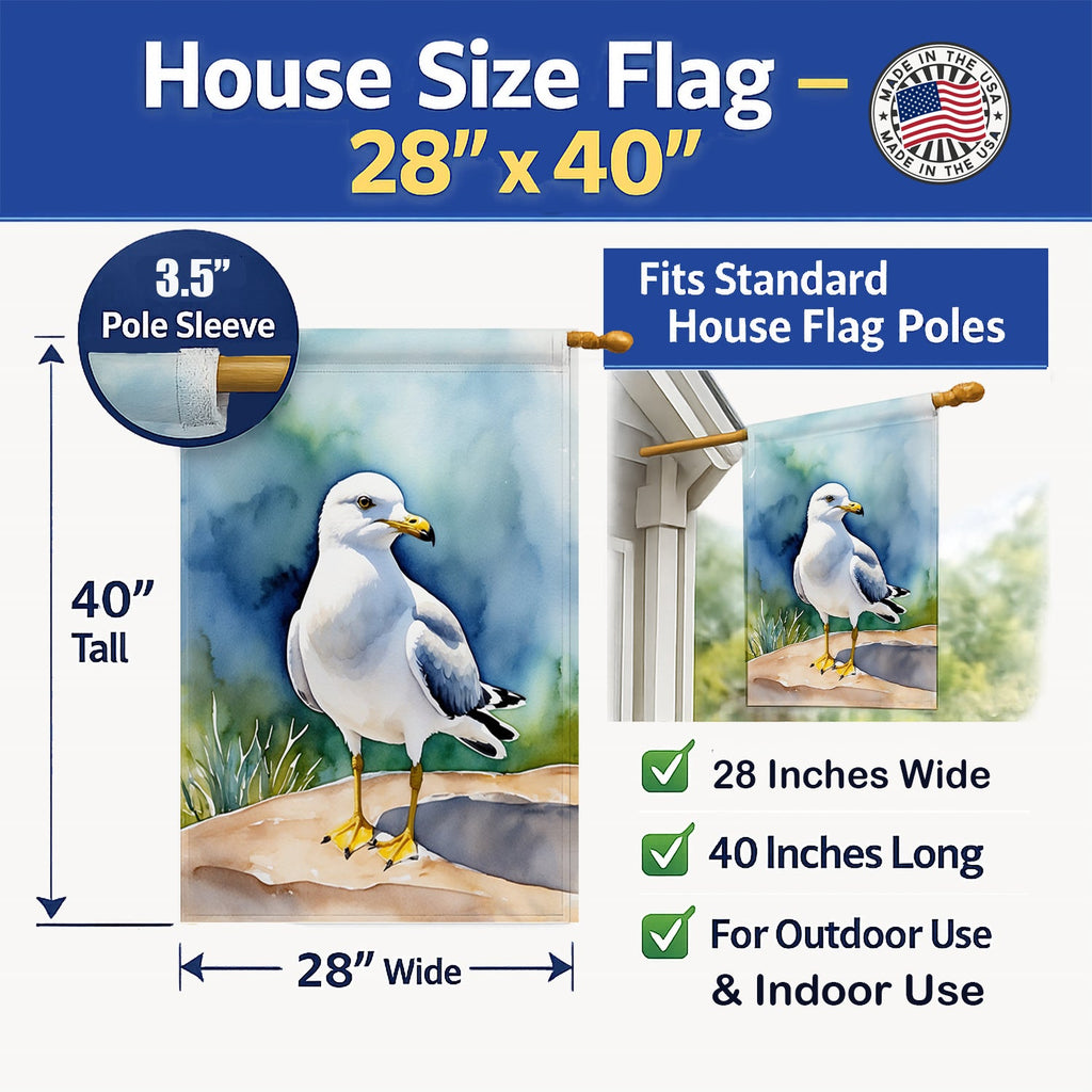 Ring-billed Gul Bird House Flag 28x40 Porch Sleeve Pole Decorative Outside Yard Banner Artwork Wall Hanging, Polyester