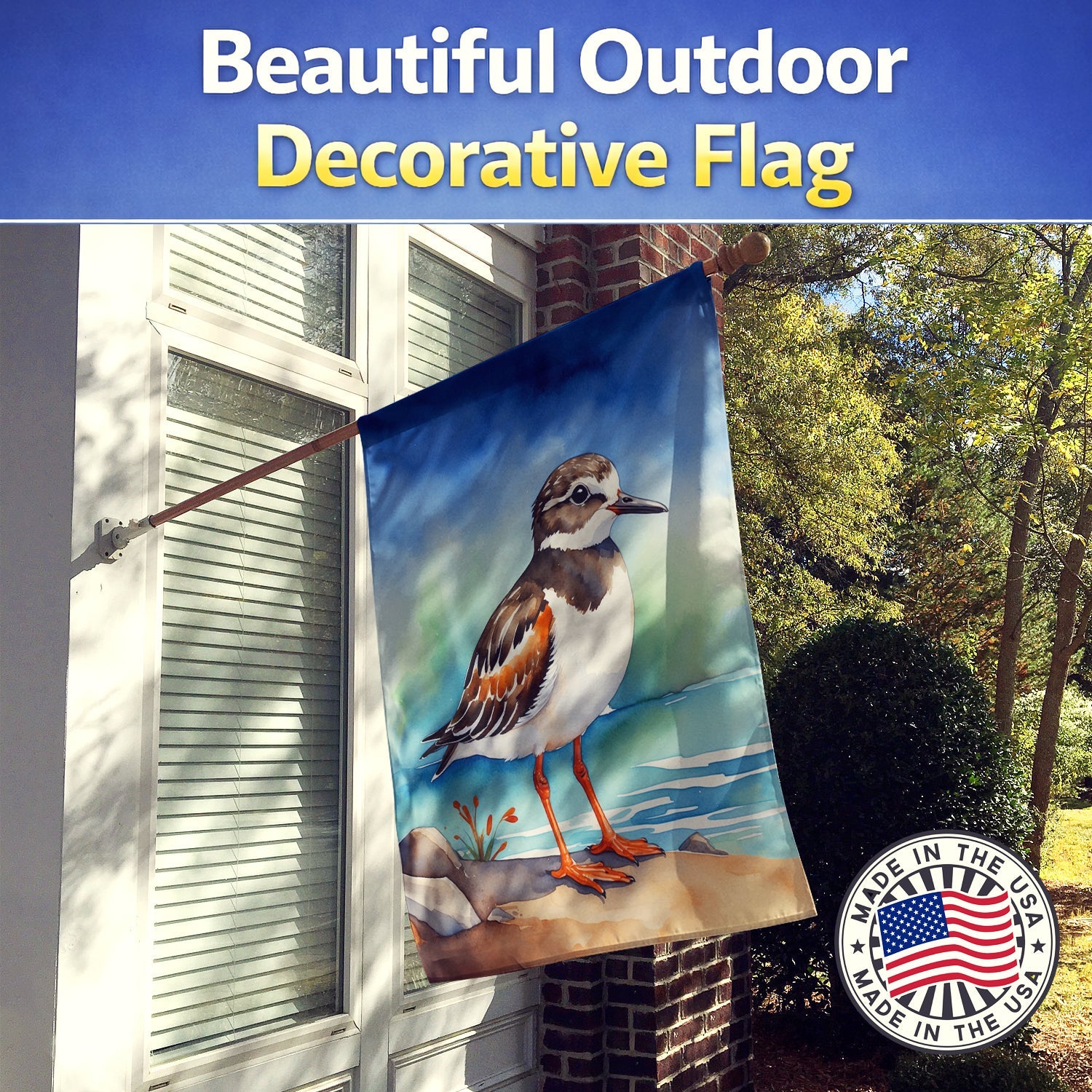 Ruddy Turnstone Bird House Flag 28x40 Porch Sleeve Pole Decorative Outside Yard Banner Artwork Wall Hanging, Polyester