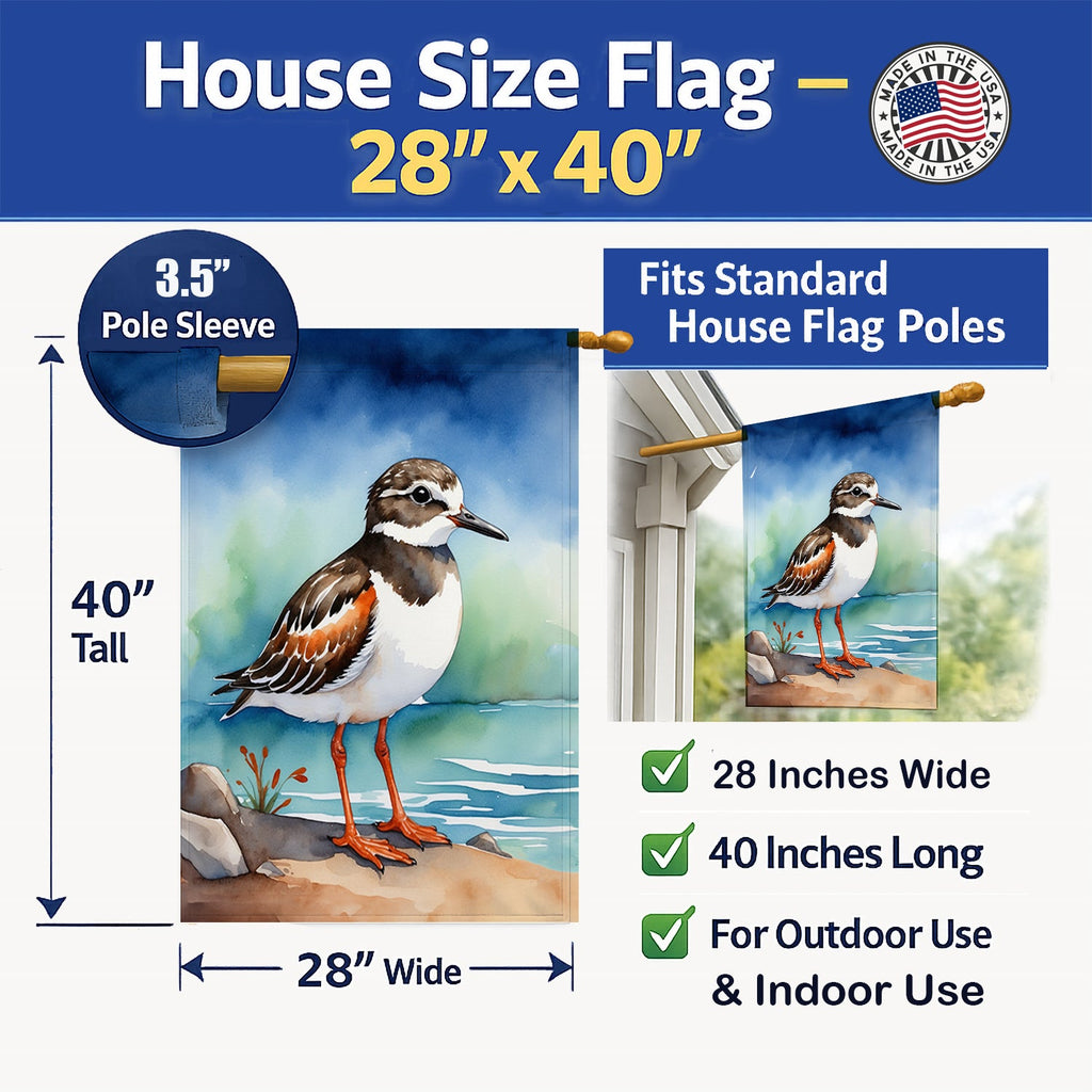 Ruddy Turnstone Bird House Flag 28x40 Porch Sleeve Pole Decorative Outside Yard Banner Artwork Wall Hanging, Polyester