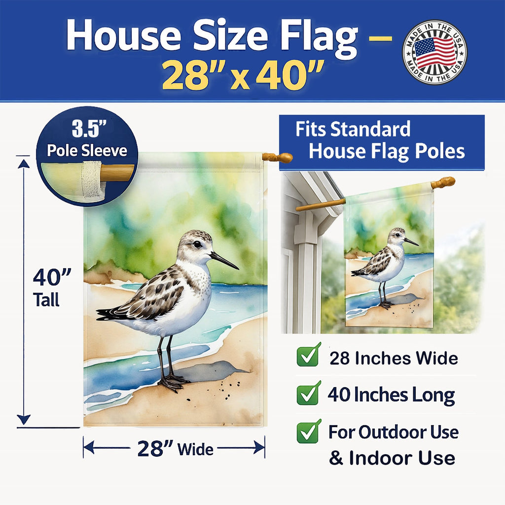 Sanderling Bird House Flag 28x40 Porch Sleeve Pole Decorative Outside Yard Banner Artwork Wall Hanging, Polyester