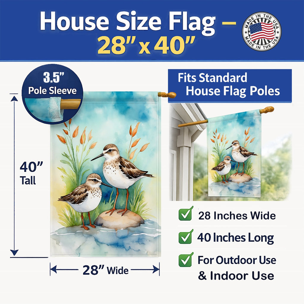 Sandpipers Bird House Flag 28x40 Porch Sleeve Pole Decorative Outside Yard Banner Artwork Wall Hanging, Polyester