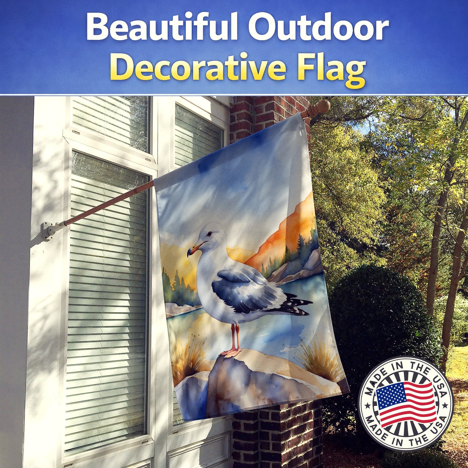Seagull Bird House Flag 28x40 Porch Sleeve Pole Decorative Outside Yard Banner Artwork Wall Hanging, Polyester