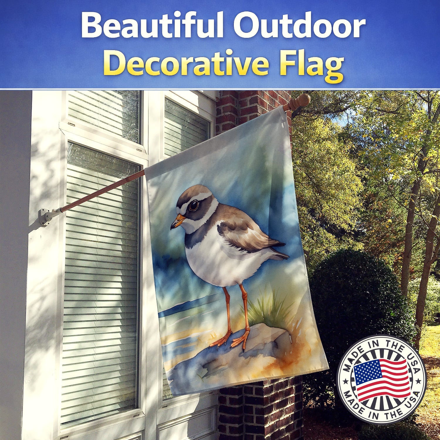 Semipalmated Plover Bird House Flag 28x40 Porch Sleeve Pole Decorative Outside Yard Banner Artwork Wall Hanging, Polyester