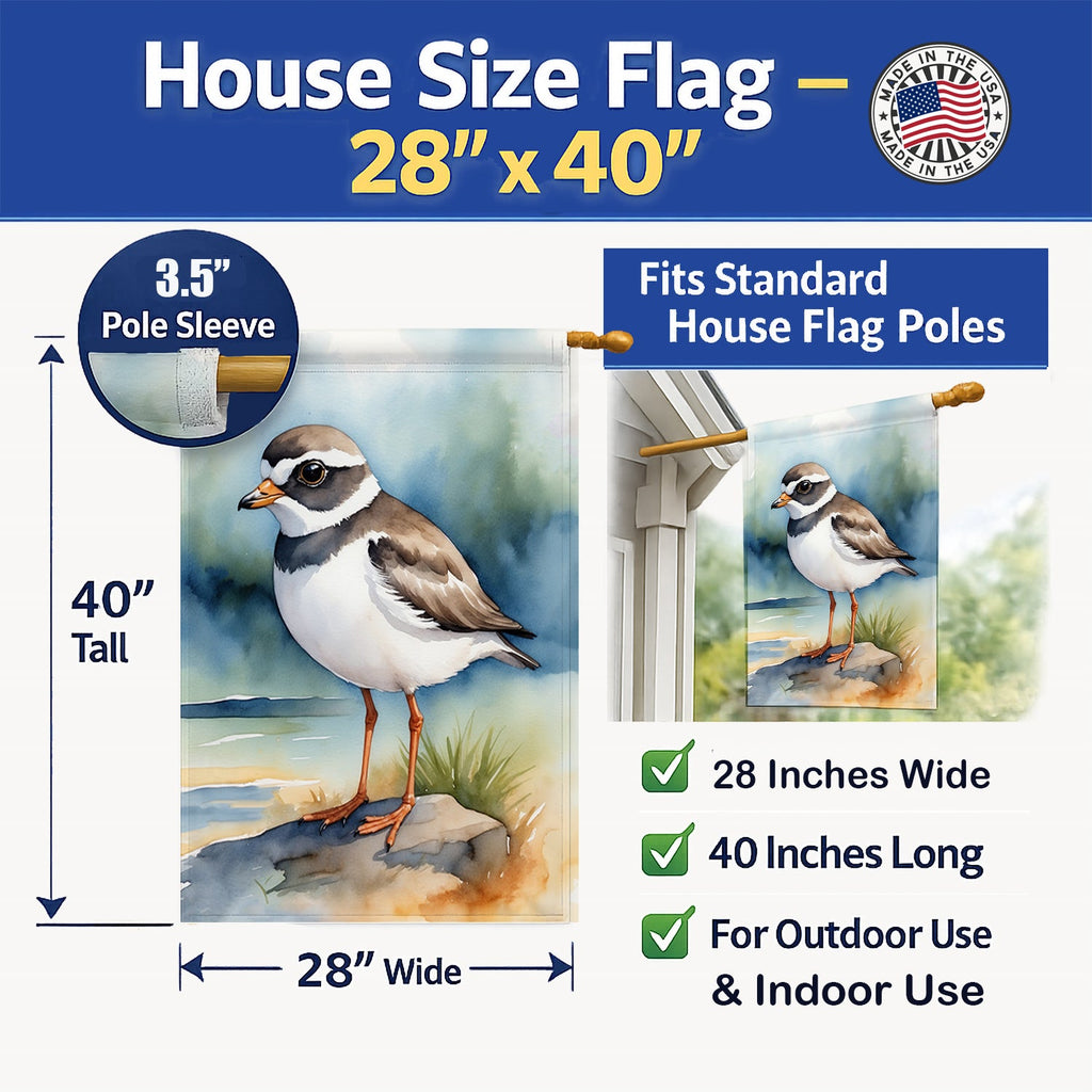Semipalmated Plover Bird House Flag 28x40 Porch Sleeve Pole Decorative Outside Yard Banner Artwork Wall Hanging, Polyester
