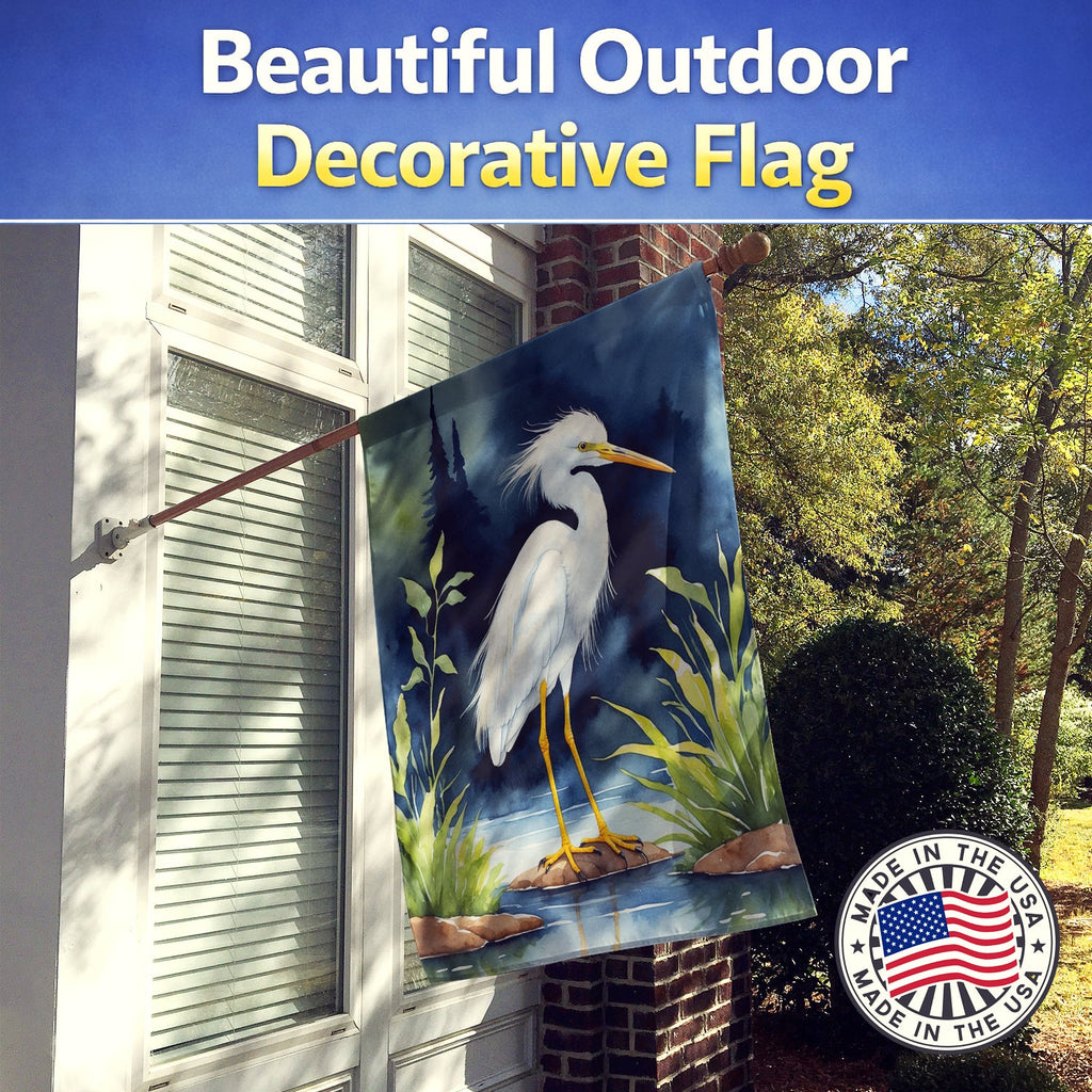 Snowy Egret Bird House Flag 28x40 Porch Sleeve Pole Decorative Outside Yard Banner Artwork Wall Hanging, Polyester