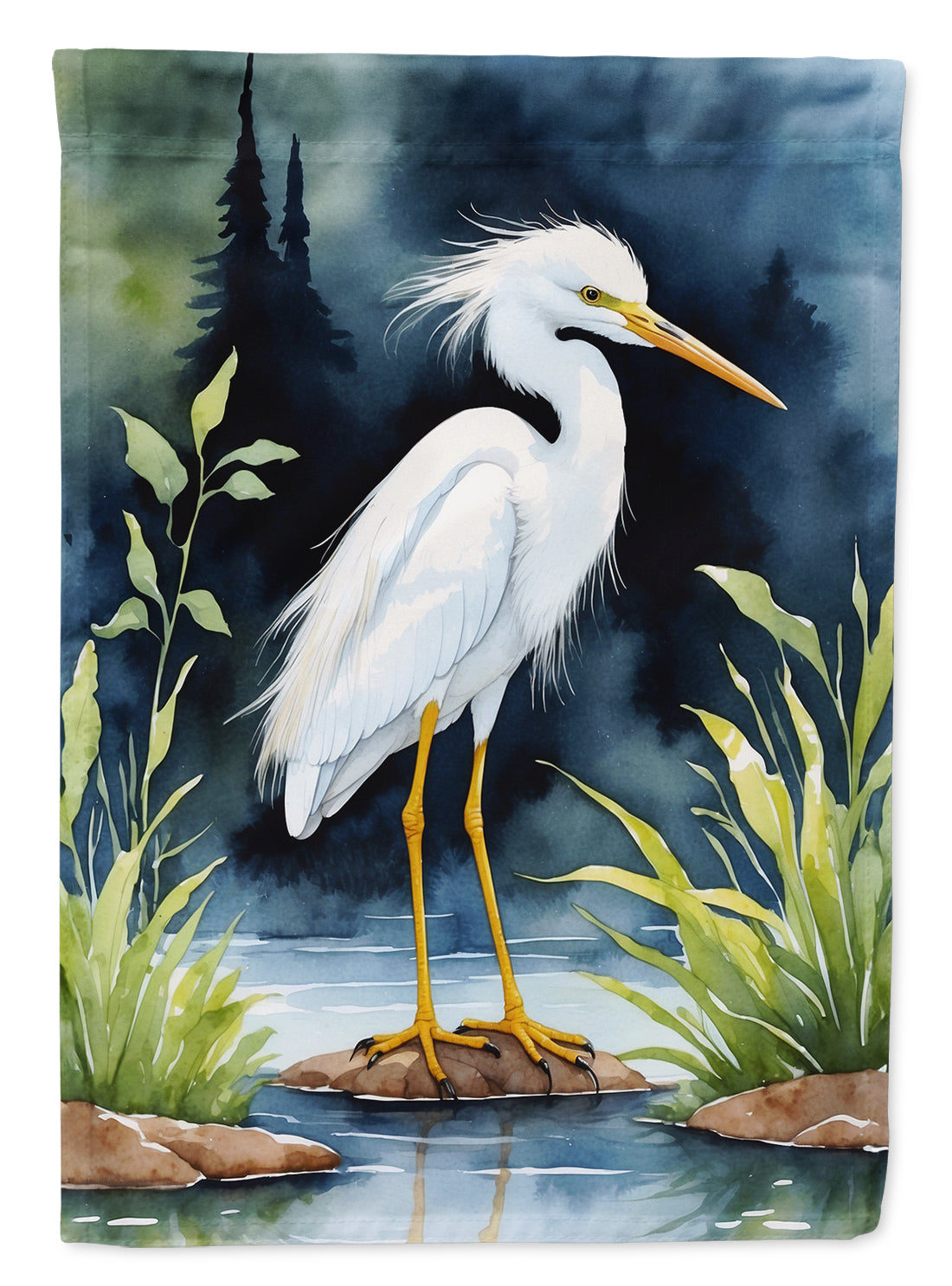 Snowy Egret Bird House Flag 28x40 Porch Sleeve Pole Decorative Outside Yard Banner Artwork Wall Hanging, Polyester
