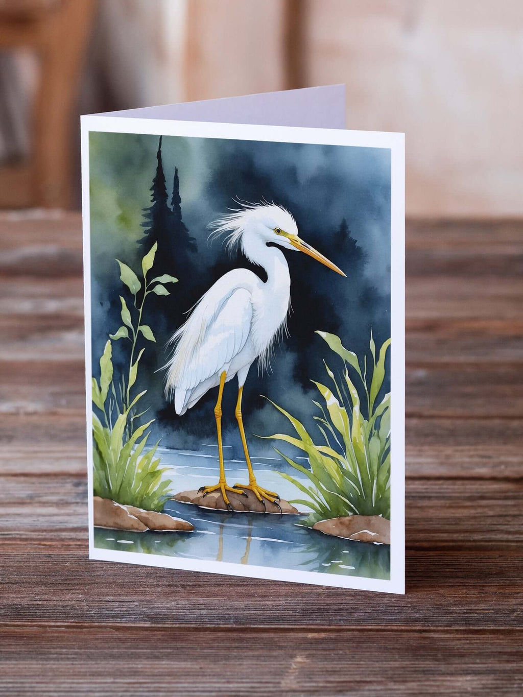 Snowy Egret Bird Greeting Cards Pack of 8 Blank Cards with Envelopes Whimsical A7 Size 5x7