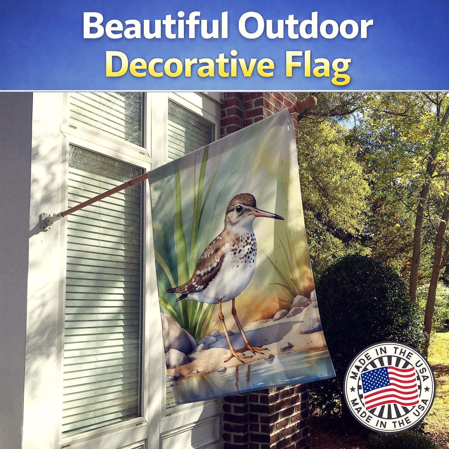 Spotted Sandpiper Bird House Flag 28x40 Porch Sleeve Pole Decorative Outside Yard Banner Artwork Wall Hanging, Polyester