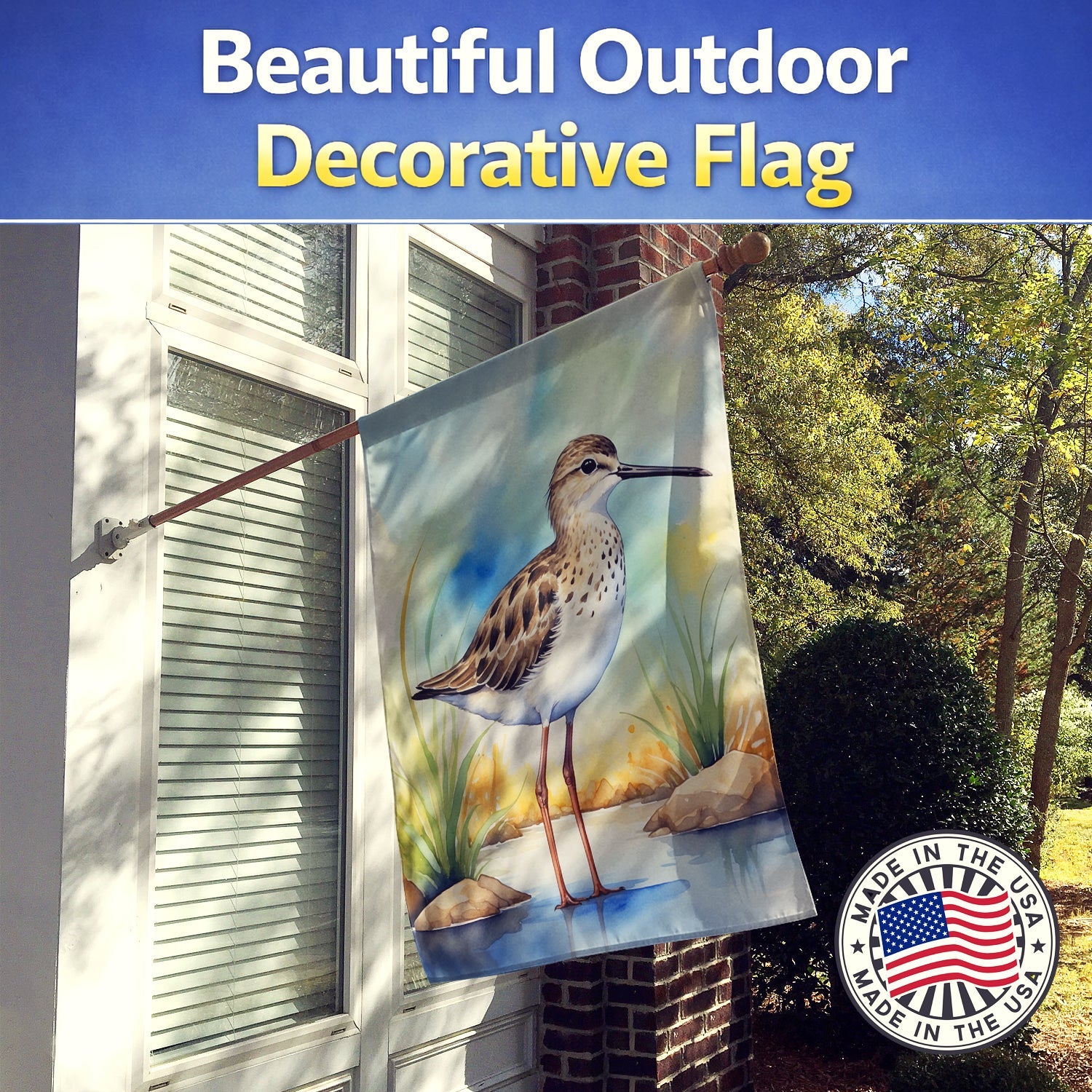 Stilt Sandpiper Bird House Flag 28x40 Porch Sleeve Pole Decorative Outside Yard Banner Artwork Wall Hanging, Polyester