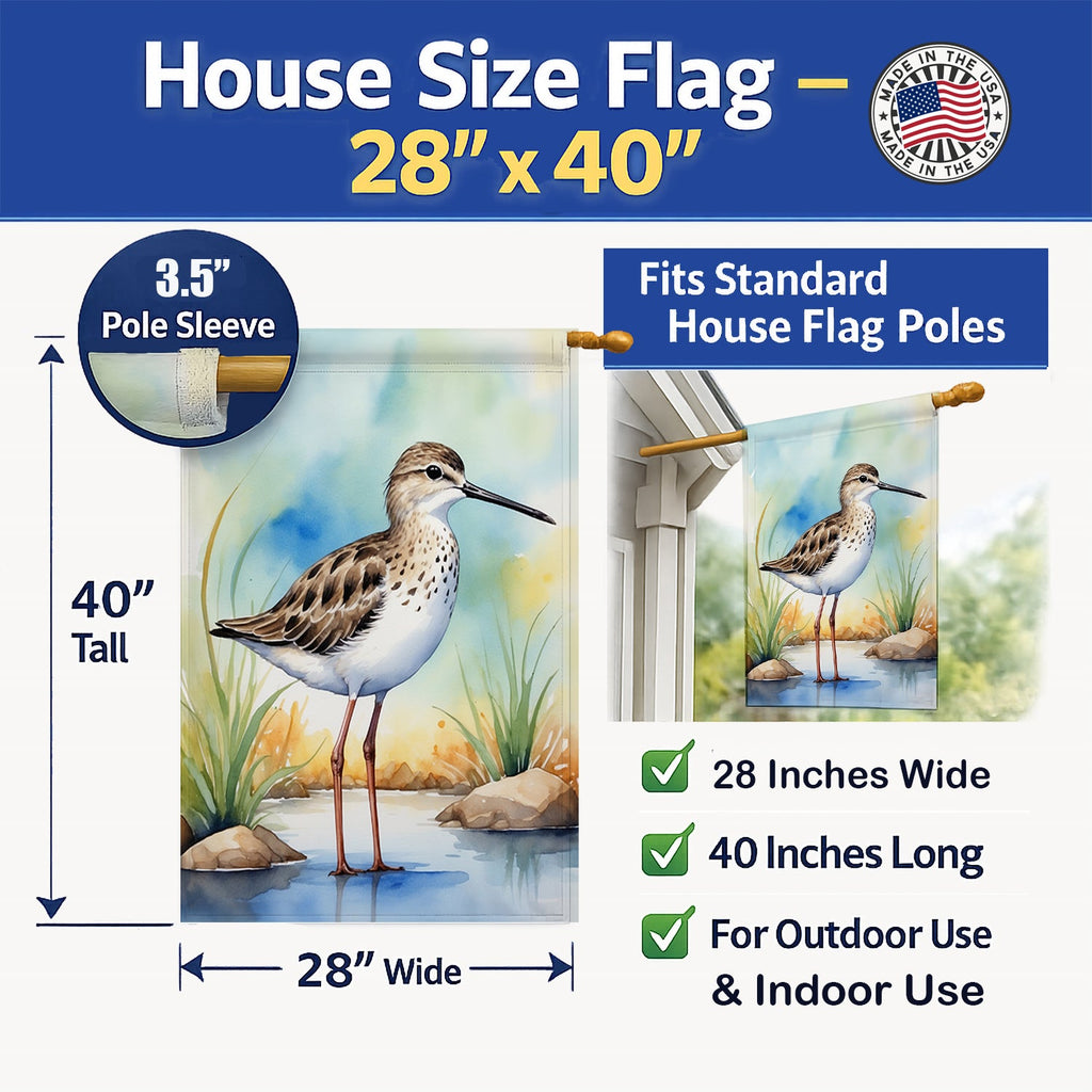 Stilt Sandpiper Bird House Flag 28x40 Porch Sleeve Pole Decorative Outside Yard Banner Artwork Wall Hanging, Polyester