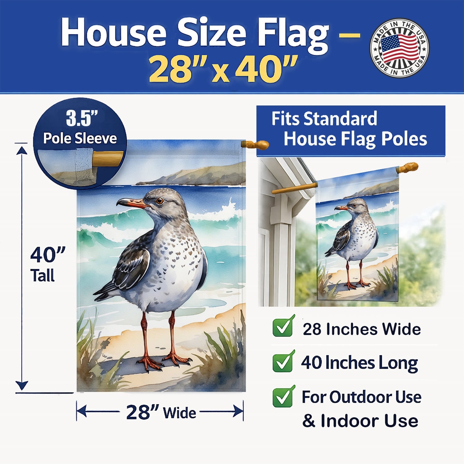 Surfbird Bird House Flag 28x40 Porch Sleeve Pole Decorative Outside Yard Banner Artwork Wall Hanging, Polyester
