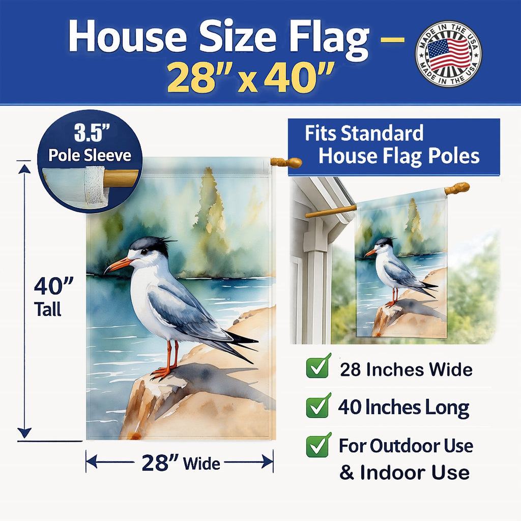 Tern Bird House Flag 28x40 Porch Sleeve Pole Decorative Outside Yard Banner Artwork Wall Hanging, Polyester