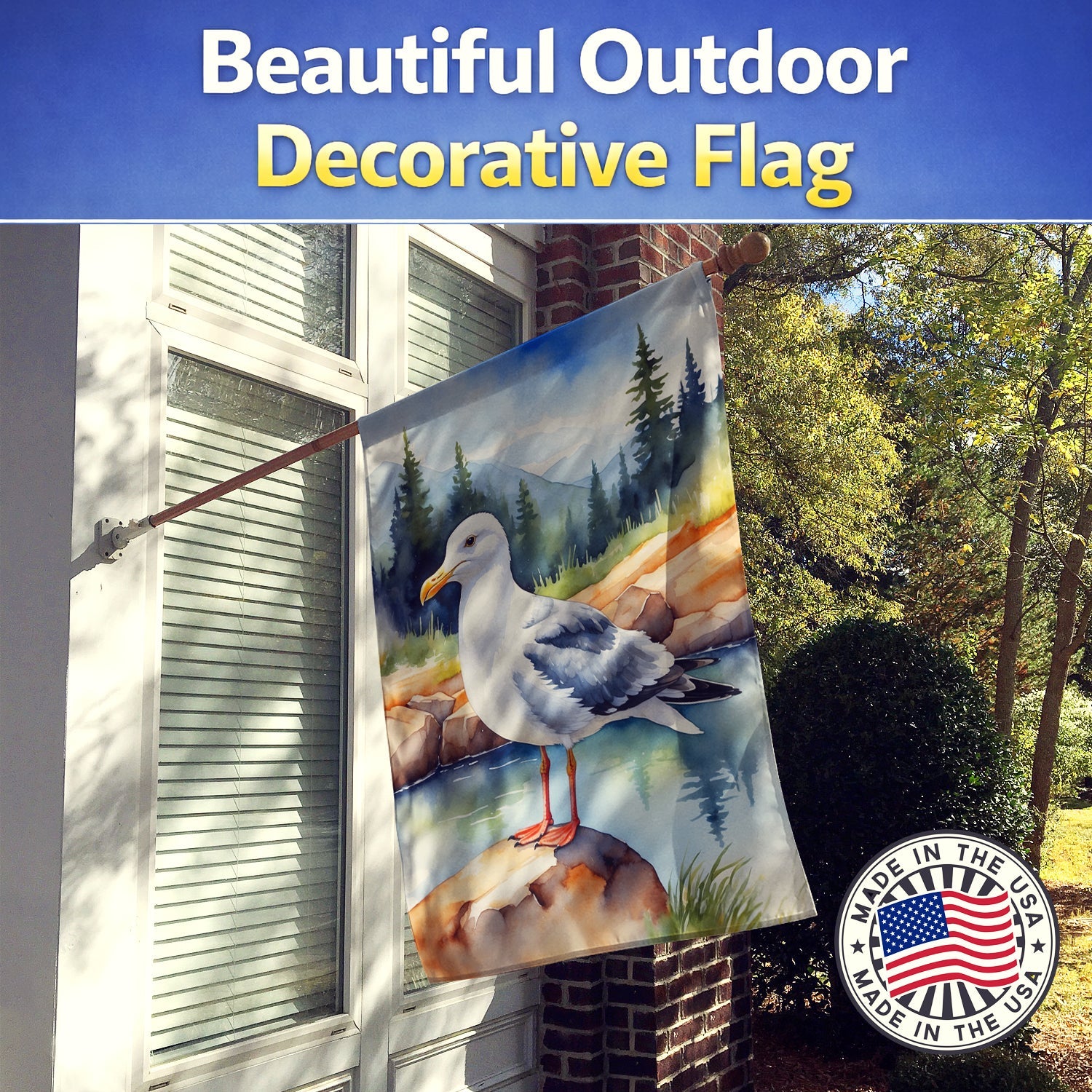 Western Gull Bird House Flag 28x40 Porch Sleeve Pole Decorative Outside Yard Banner Artwork Wall Hanging, Polyester