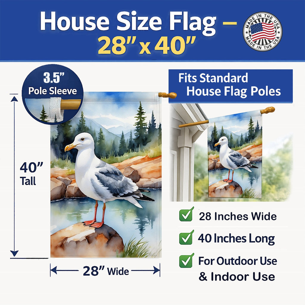 Western Gull Bird House Flag 28x40 Porch Sleeve Pole Decorative Outside Yard Banner Artwork Wall Hanging, Polyester