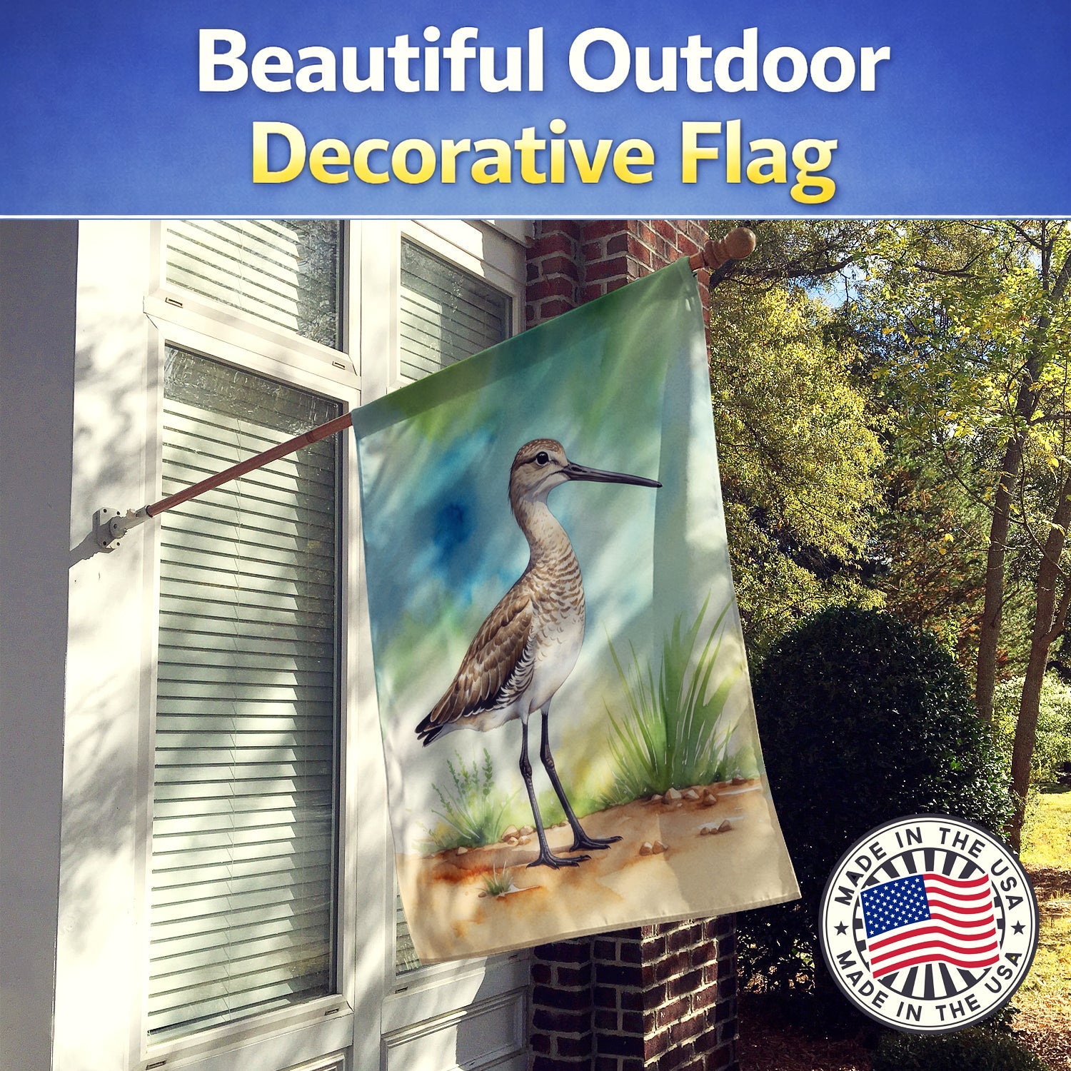 Western Willet Bird House Flag 28x40 Porch Sleeve Pole Decorative Outside Yard Banner Artwork Wall Hanging, Polyester