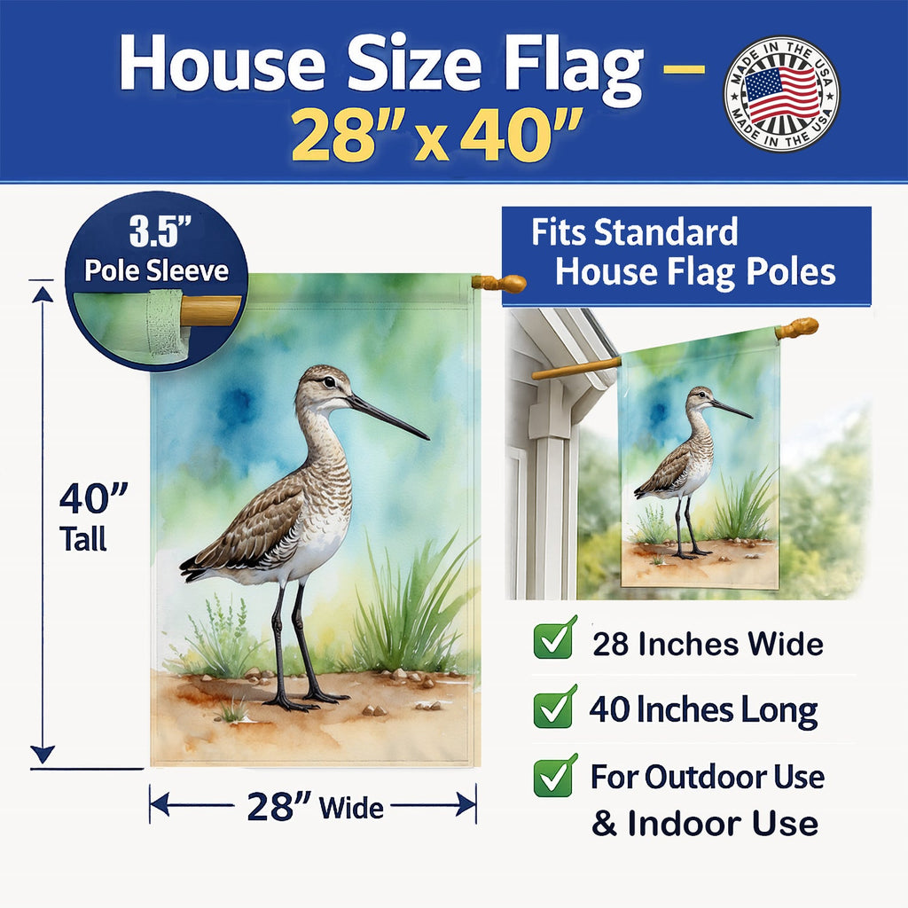 Western Willet Bird House Flag 28x40 Porch Sleeve Pole Decorative Outside Yard Banner Artwork Wall Hanging, Polyester