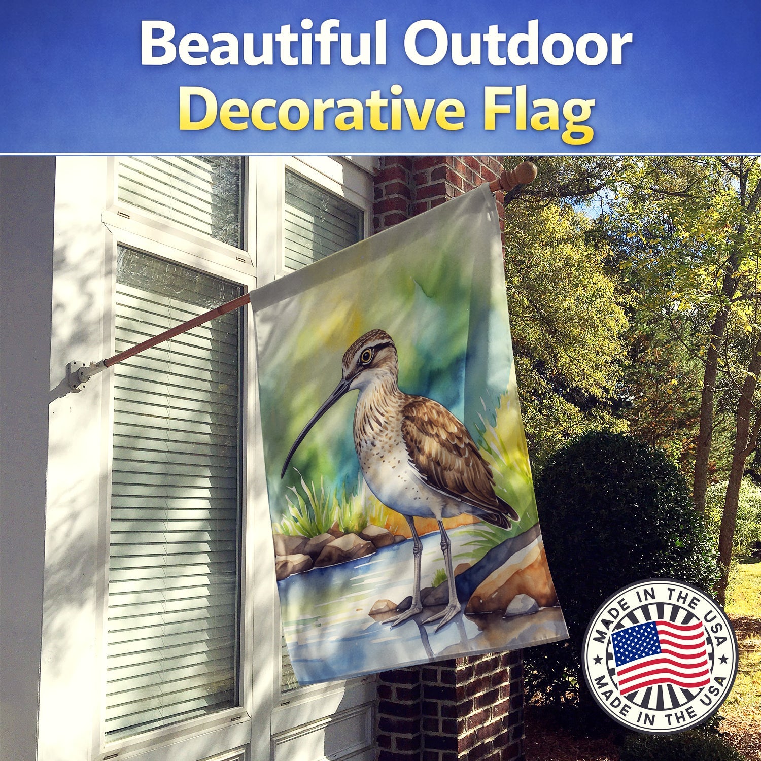Whimbrel Bird House Flag 28x40 Porch Sleeve Pole Decorative Outside Yard Banner Artwork Wall Hanging, Polyester