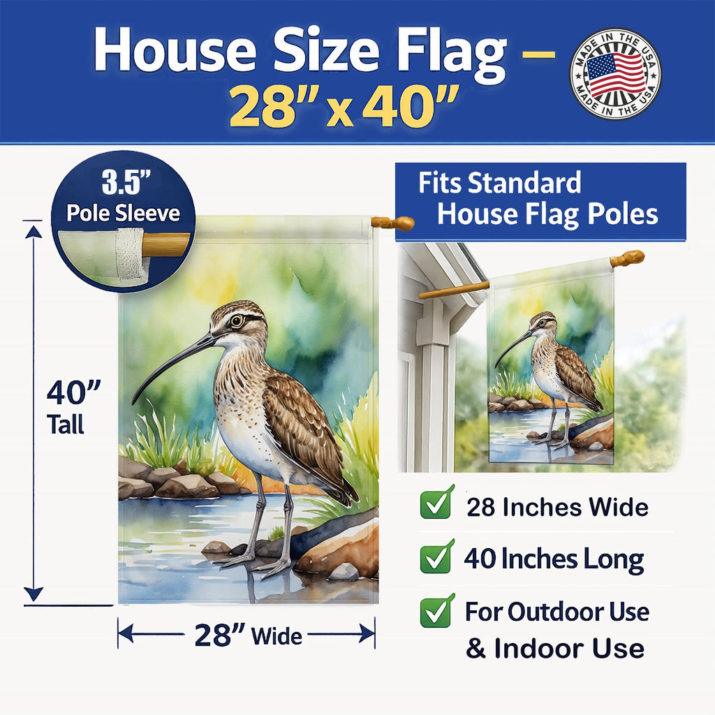 Whimbrel Bird House Flag 28x40 Porch Sleeve Pole Decorative Outside Yard Banner Artwork Wall Hanging, Polyester