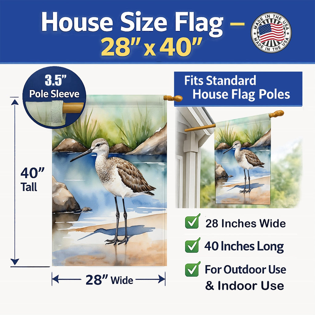 Willet Bird House Flag 28x40 Porch Sleeve Pole Decorative Outside Yard Banner Artwork Wall Hanging, Polyester
