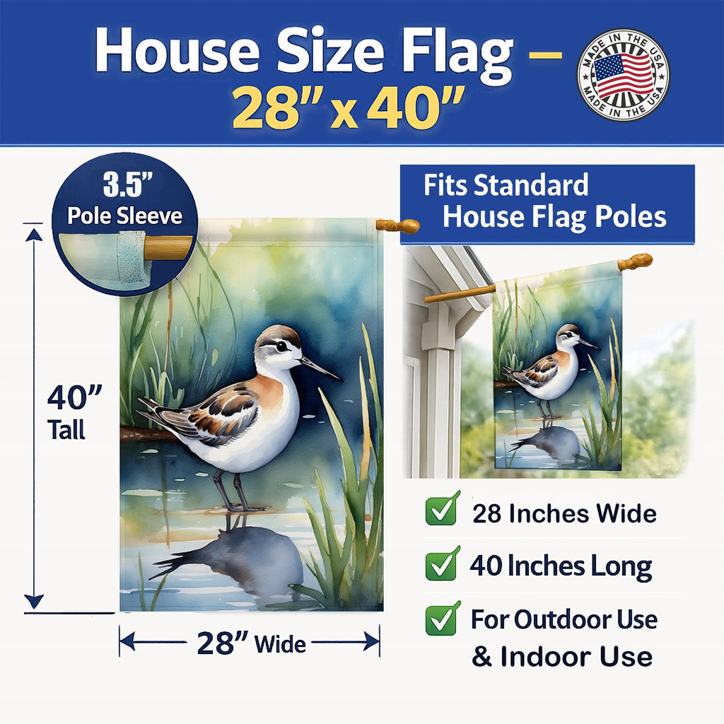 Wilson's Phalarope Bird House Flag 28x40 Porch Sleeve Pole Decorative Outside Yard Banner Artwork Wall Hanging, Polyester