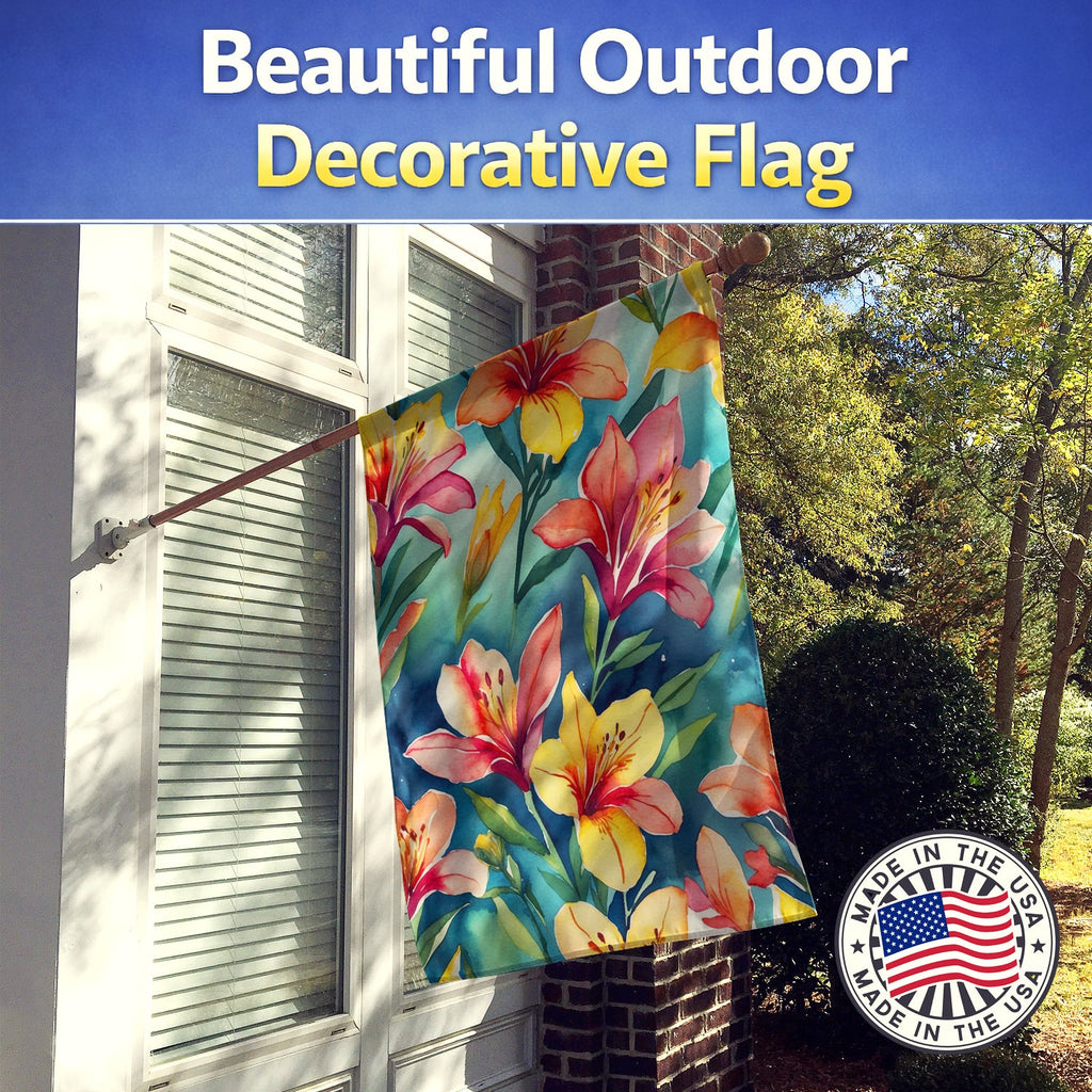 Alstroemerias Flowers House Flag 28x40 Porch Sleeve Pole Decorative Outside Yard Banner Artwork Wall Hanging, Polyester