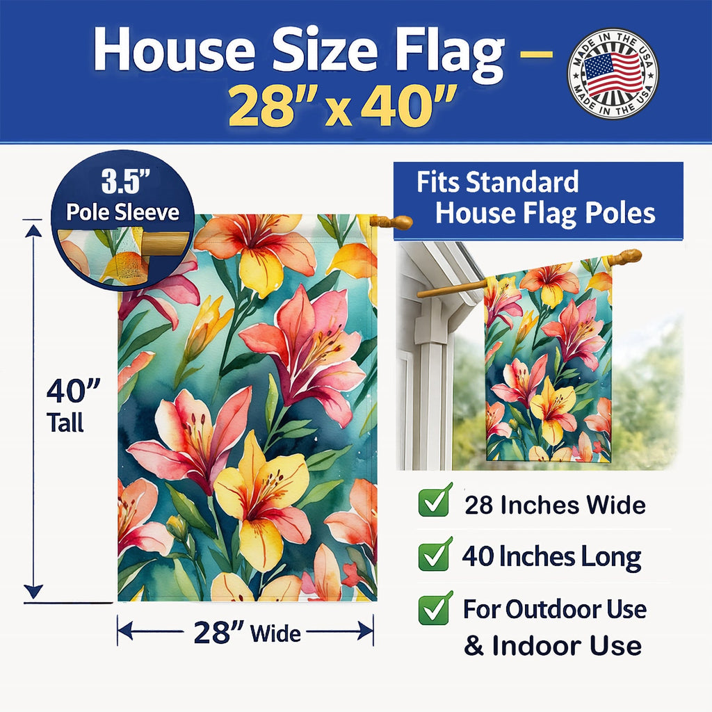 Alstroemerias Flowers House Flag 28x40 Porch Sleeve Pole Decorative Outside Yard Banner Artwork Wall Hanging, Polyester