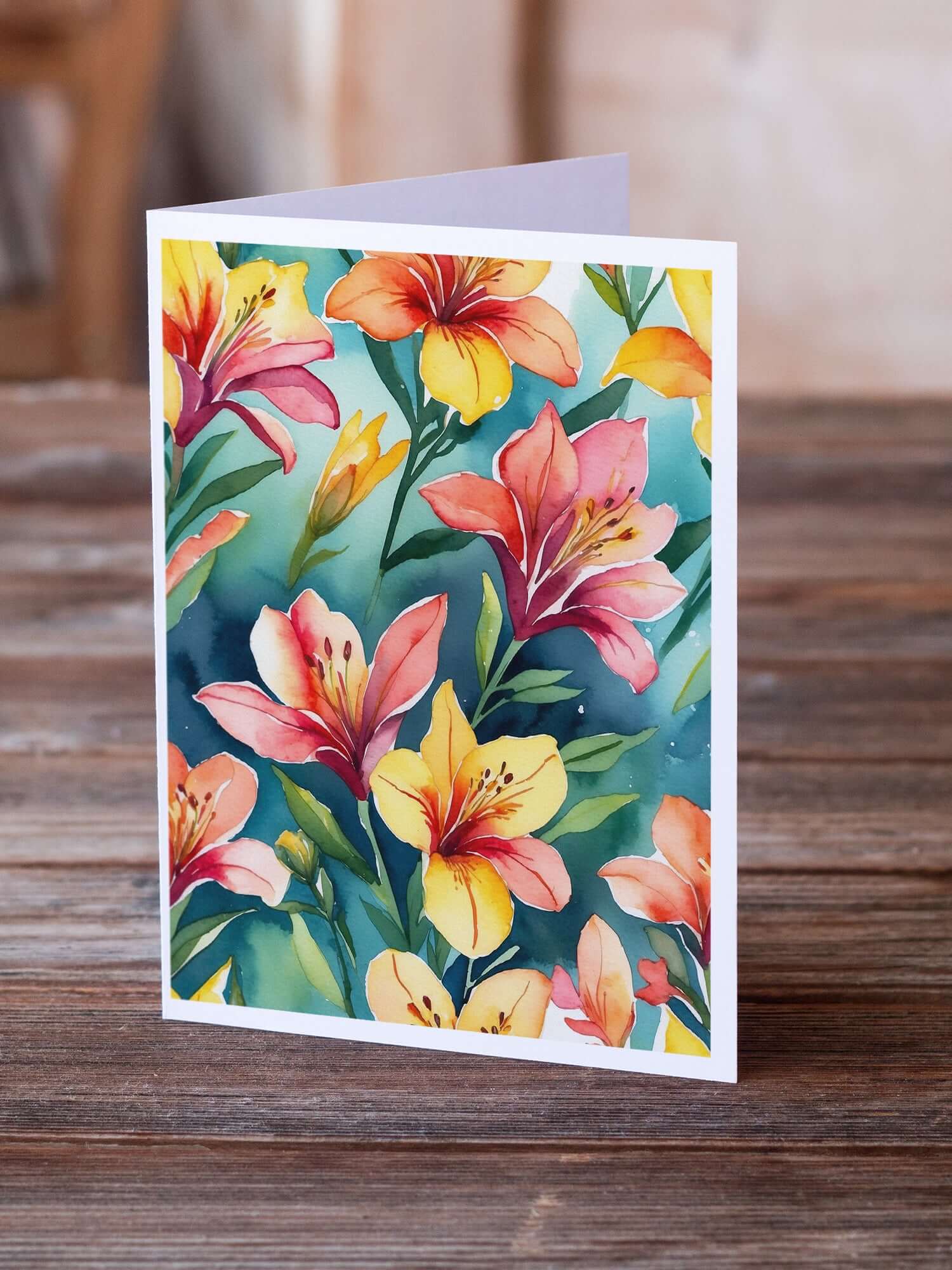 Alstroemerias Flowers Greeting Cards Pack of 8 Blank Cards with Envelopes Whimsical A7 Size 5x7